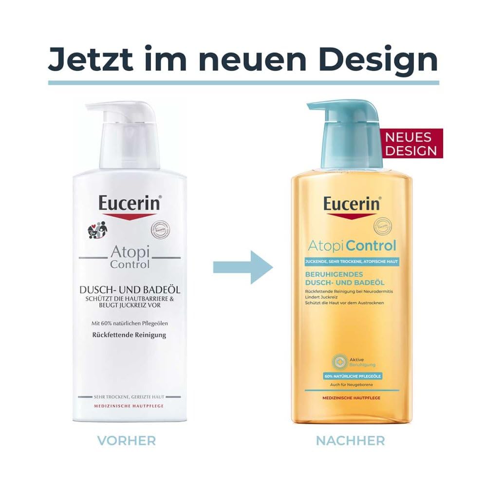 Eucerin Atopicontrol Cleansing Oil with 20% Omega - 400ml for Dry, Sensitive Skin - Gentle Face & Body Wash for Eczema & Dermatitis Relief