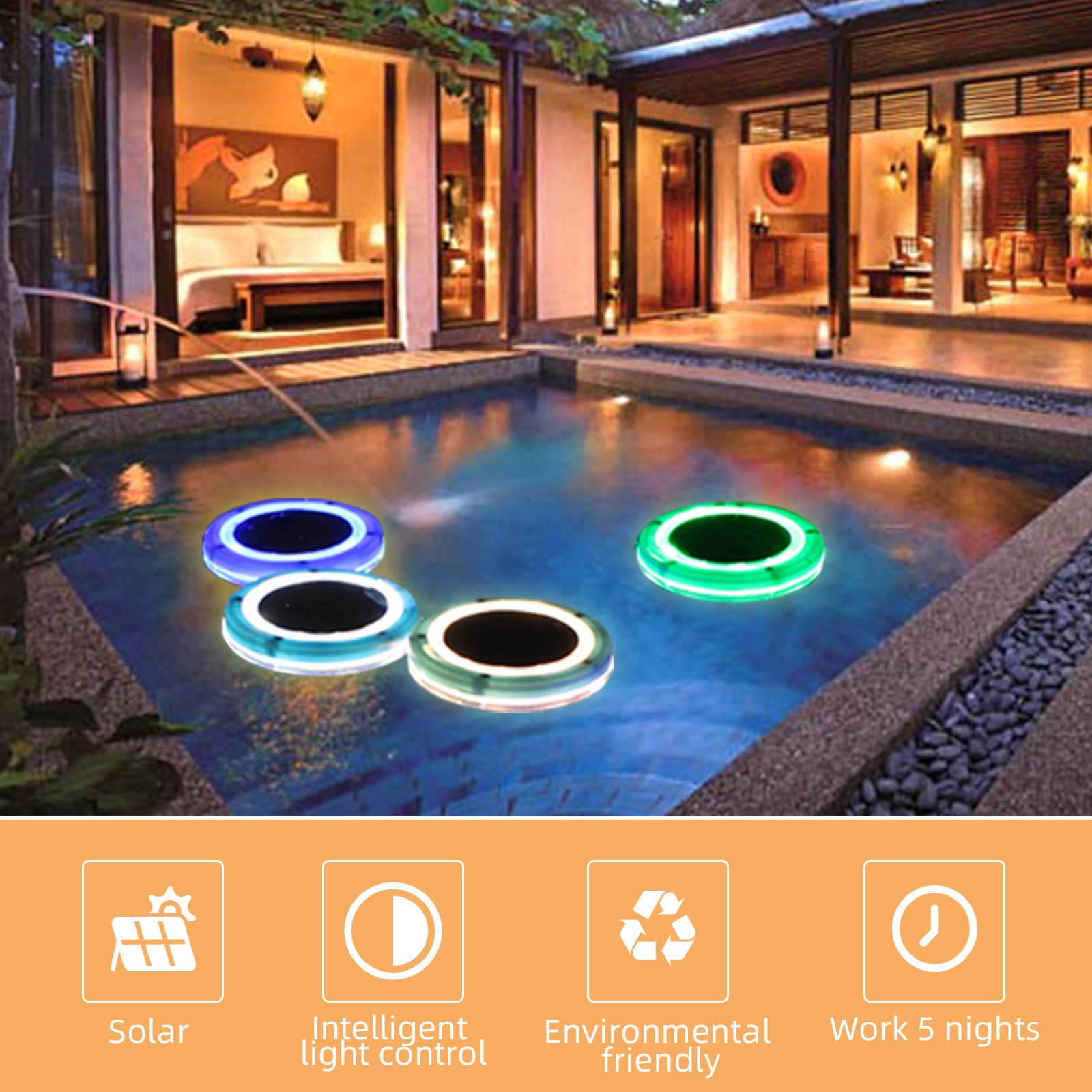 Solar Powered Floating Pool Lights IP68 Waterproof - 2 Pack White LED Outdoor Pond & Garden Decoration Lights for Swimming Pools, Fountains & Backyard Landscaping