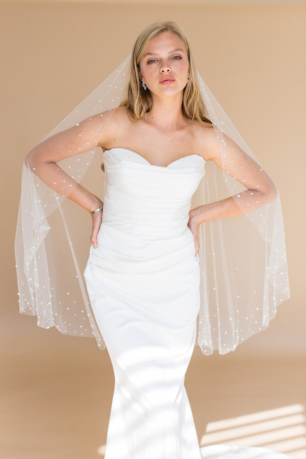 Verity Fingertip Veil with Dense Pearl Edging - Elegant Wedding Accessory for Brides, Bridesmaids & Special Occasions
