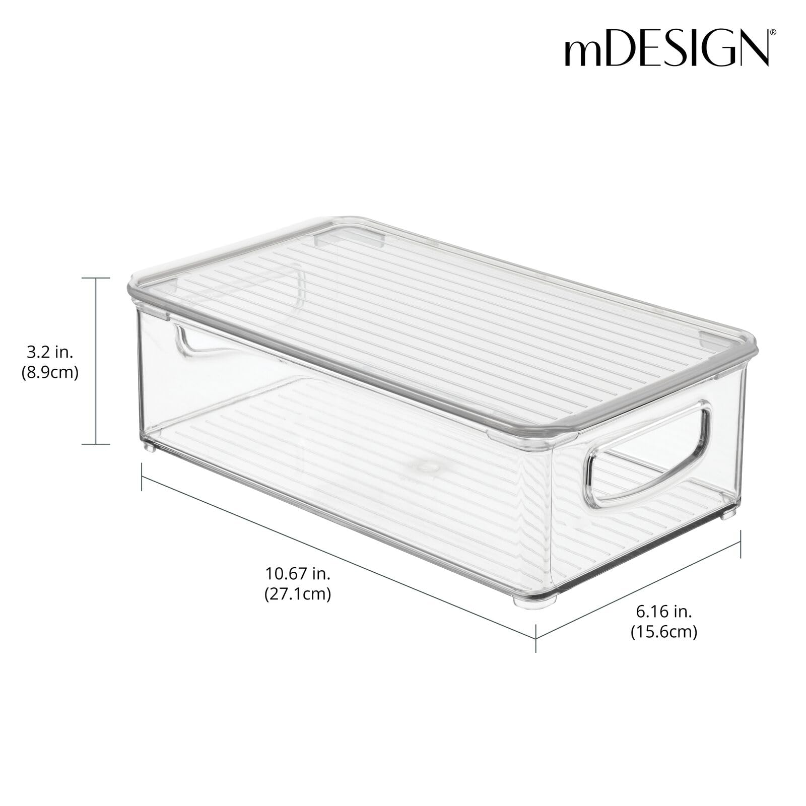 mDesign Plastic Storage Bin Box with Lid & Built-in Handles - 4 Pack Clear Organizer for Office Supplies, Pens, Pencils - Perfect for Home Office, Desk, Cabinet Organization - Ligne Collection Storage Containers