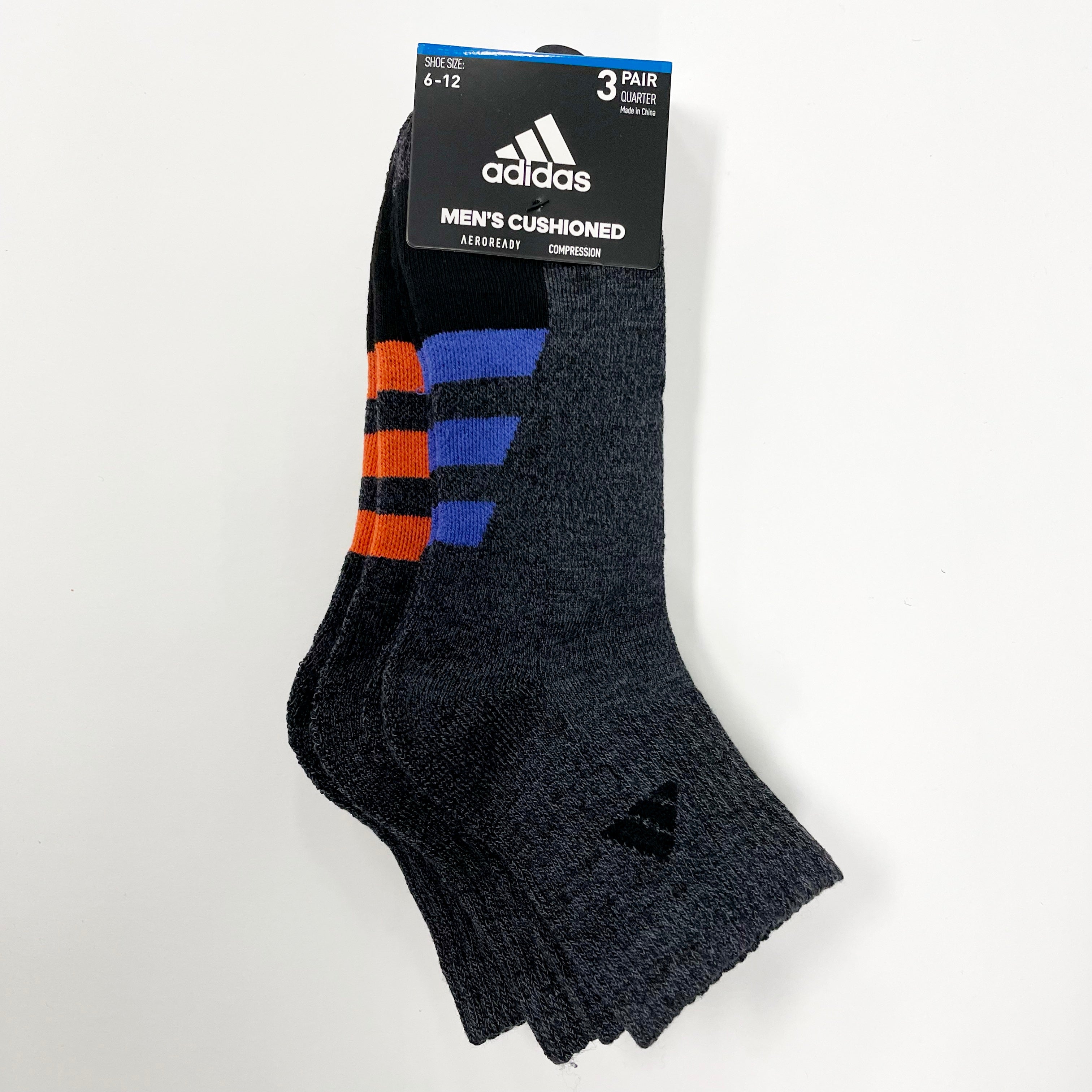 Adidas Men's Cushioned Quarter-Cut Athletic Socks - 3 Pairs Pack for Running, Gym & Everyday Comfort