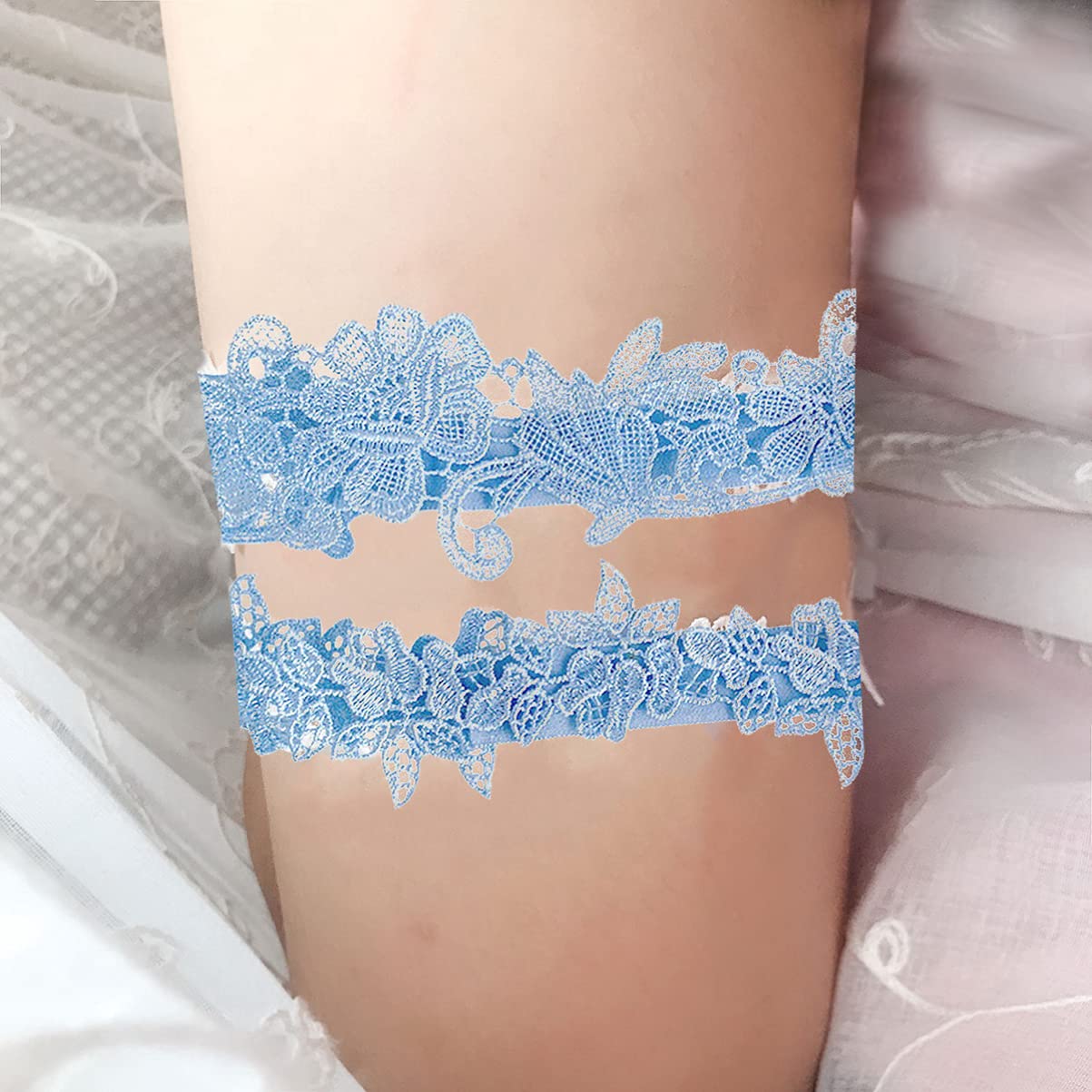 Happyyami 2-Piece Set Women's Wedding Garters - White Bridal Leg Bands for Bride & Bridesmaids, Elastic Lace Garter Belt for Wedding, Bachelorette Party & Honeymoon