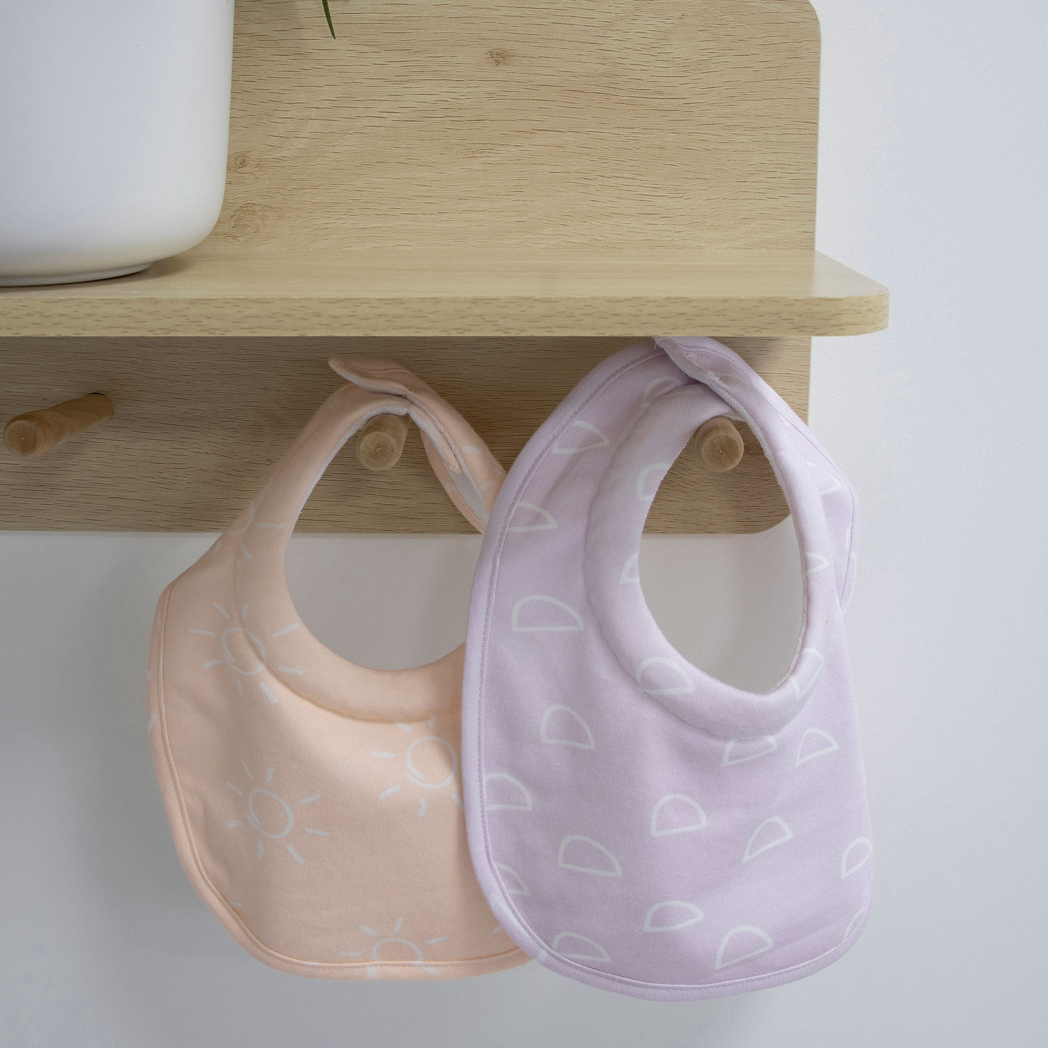 Nordic 2-Pack Baby Dribble Bibs - Soft Cotton Drool Bibs for Infants & Toddlers, Dusty Peach & Lilac Colors - Perfect for Feeding, Teething & Everyday Use