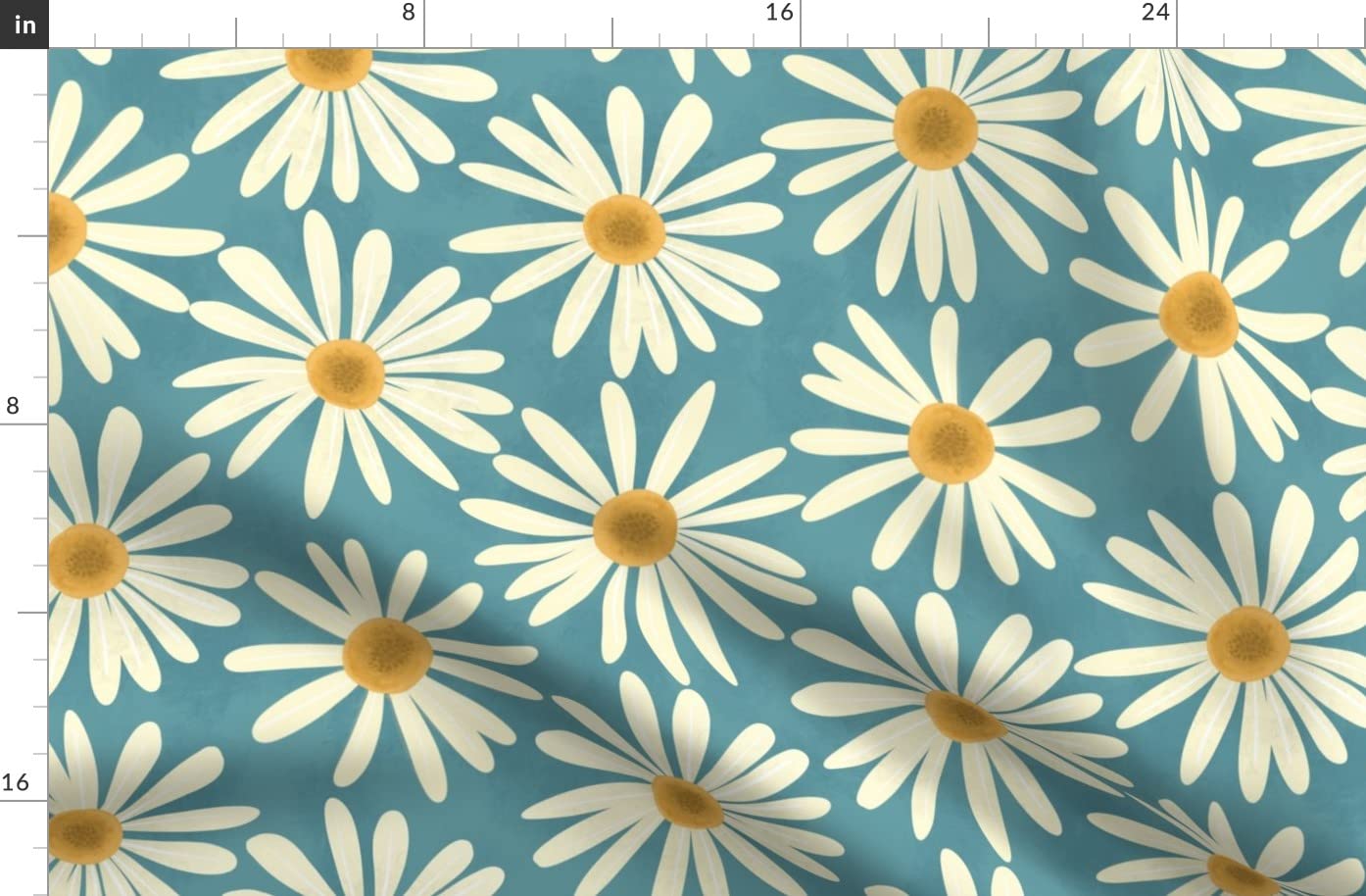Spring Daisy Cream Blue Yellow Modern Floral Print Denim Fabric by The Yard - Botanical Garden Ivory Pattern for Apparel, Home Decor & Upholstery | Perfect for DIY Dresses, Curtains & Throw Pillows