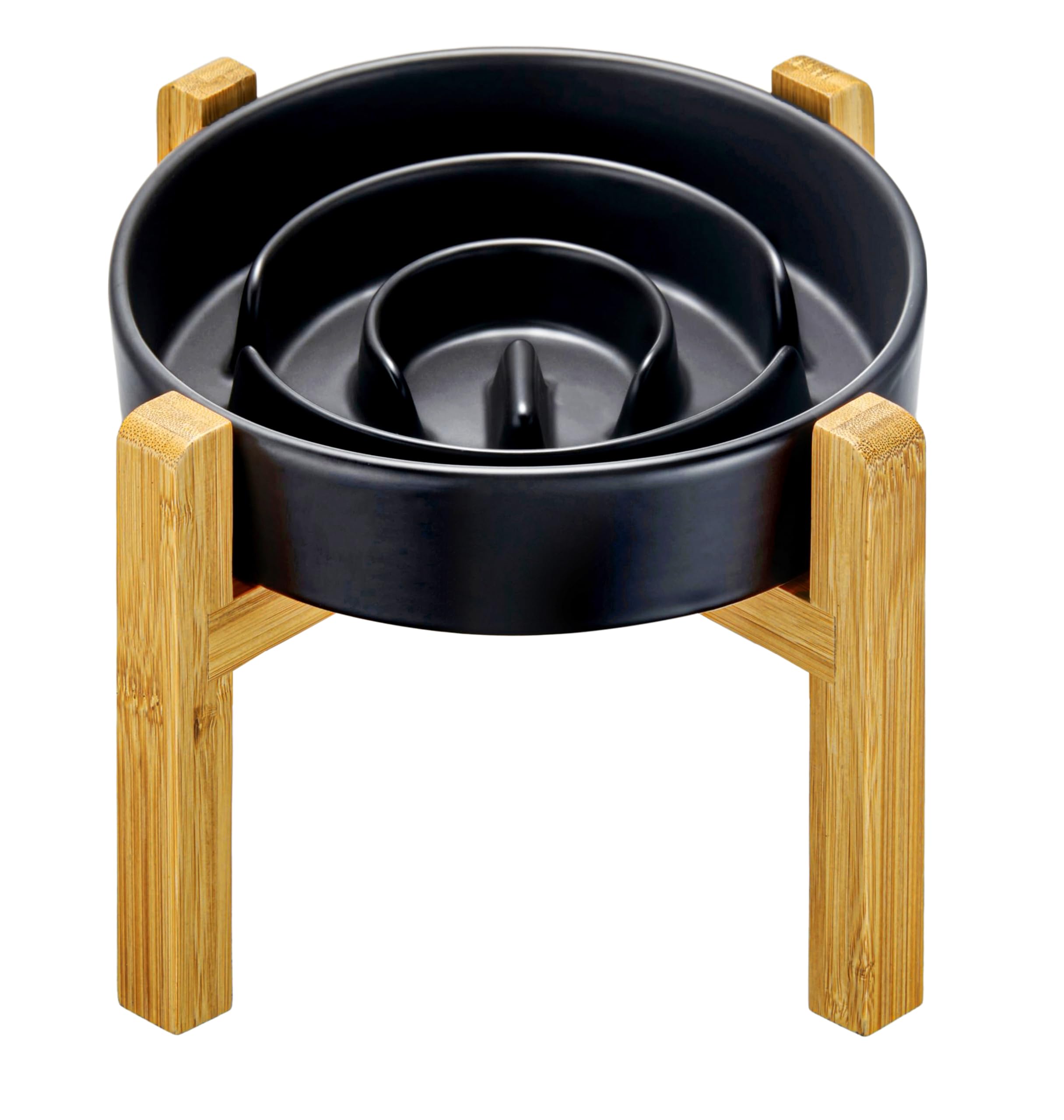 Ceramic Slow Feeder Dog Bowl - 2 Cup Elevated Puzzle Maze Bowl for Medium & Large Dogs - 30oz (8 Inch) Black - Helps Prevent Bloat & Improve Digestion - Perfect for Fast Eaters & Mealtime Enrichment