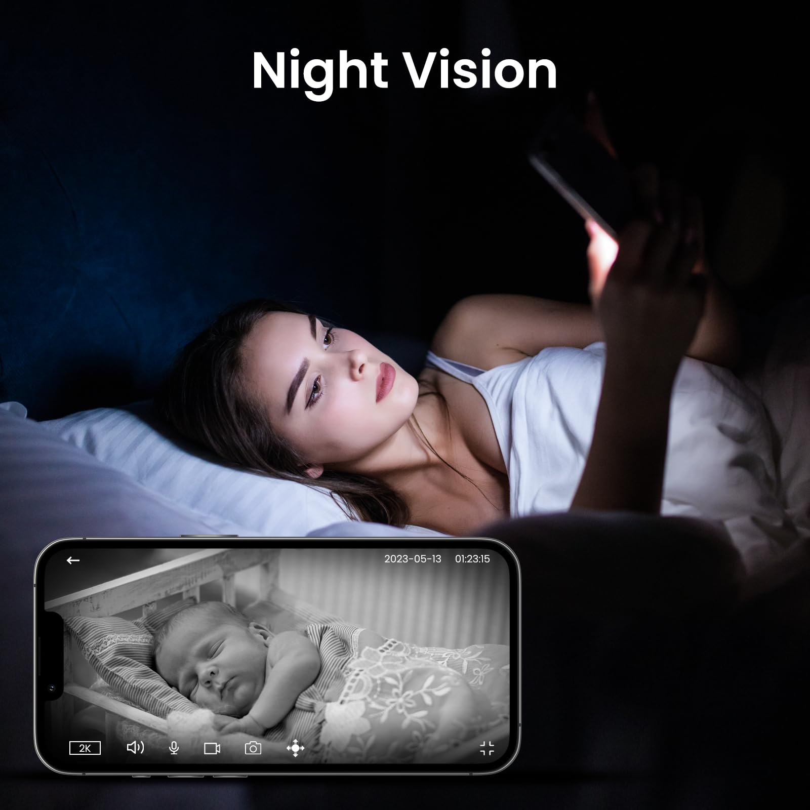 Cinnado 5MP Baby Monitor with Camera - 5G/2.4GHz WiFi Indoor Security Camera, 360° Pet Camera with Motion Tracking & Night Vision, Alexa Compatible for Nursery, Kids Room & Home Security