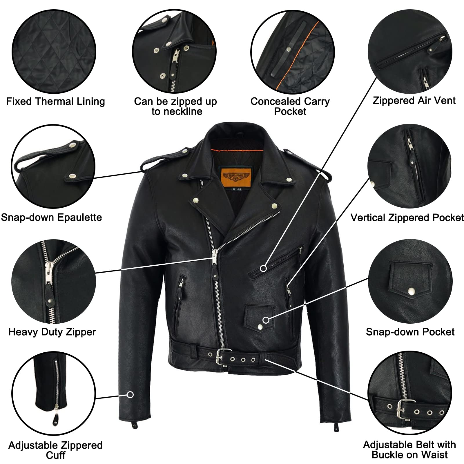 Premium Men's Leather Motorcycle Jacket - Classic Biker Jacket for Riding, Black | Durable & Stylish for Urban Commuting & Road Trips