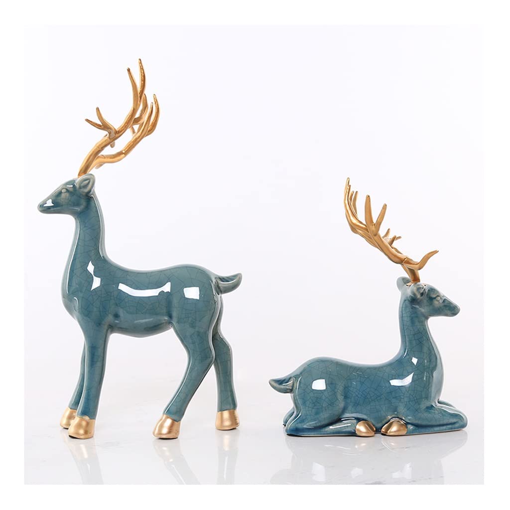 Chinese Ceramic Elk Statue - Handmade Deer Sculpture Home Decor, Lucky Animal Ornament for Tabletop, Desk & Shelf Decorations | Perfect for Living Room, Office & Feng Shui Gifts (Color: B)