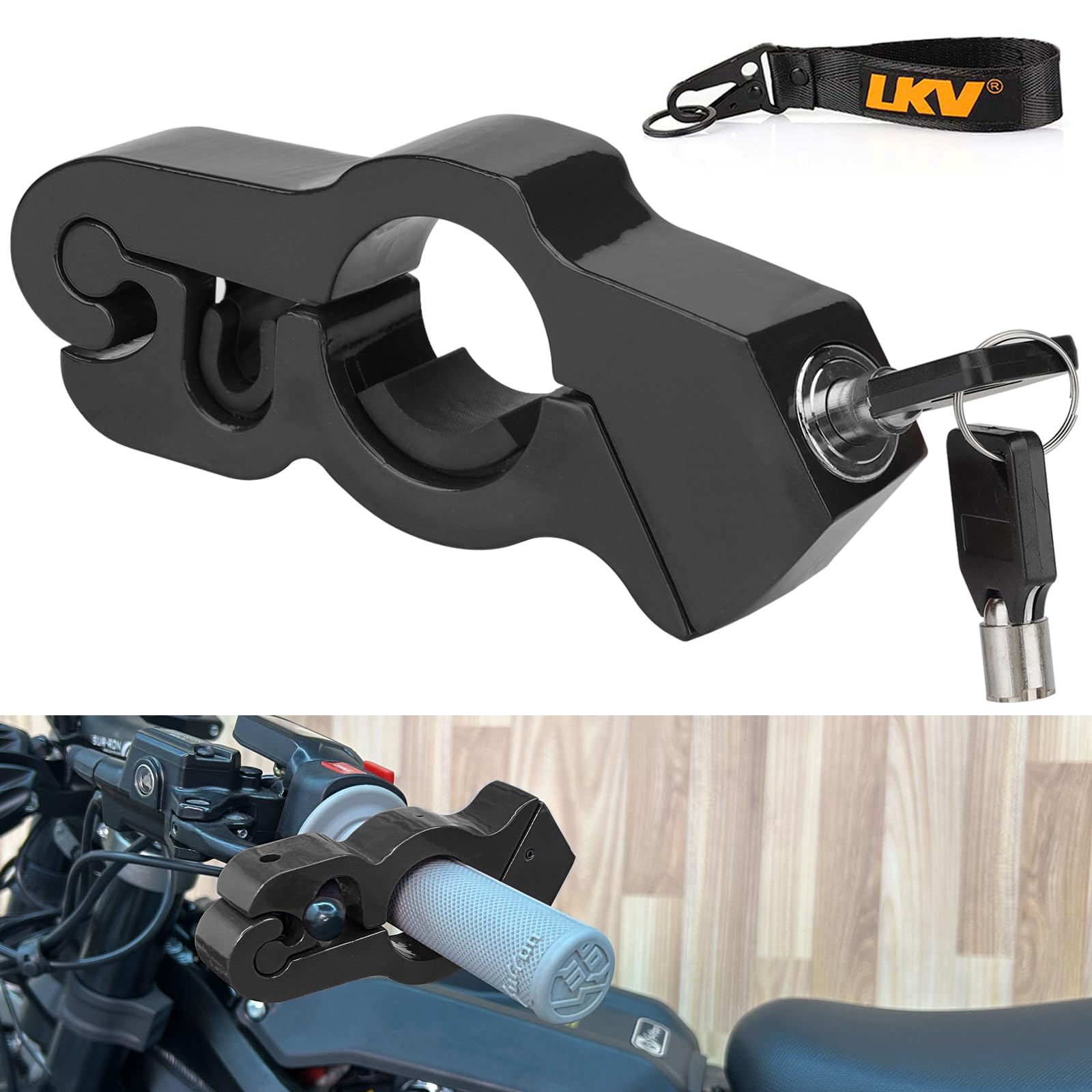 Universal Motorcycle Handlebar Lock - Anti-Theft Brake Grip & Throttle Lock (Black, Adjustable) for Bikes, Scooters, Mopeds & ATVs - Secure Parking & Long Rides