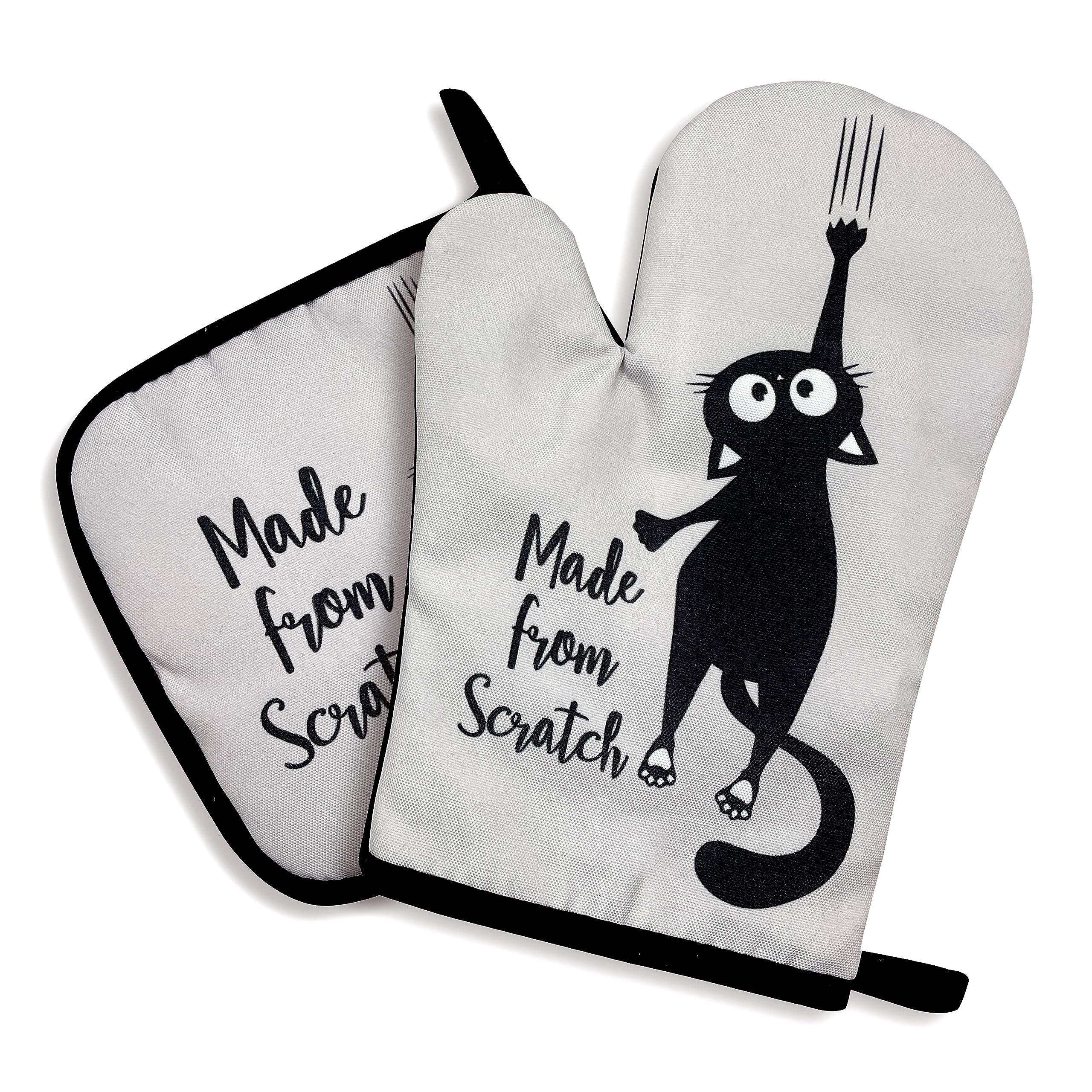 Premium Silicone Non-Slip Oven Mitts and Pot Holders Set of 2 - Funny Cat Design, Perfect Gift for Cat Lovers, Cat Mom Birthday Present - Ideal for Baking, Cooking, and Kitchen Safety