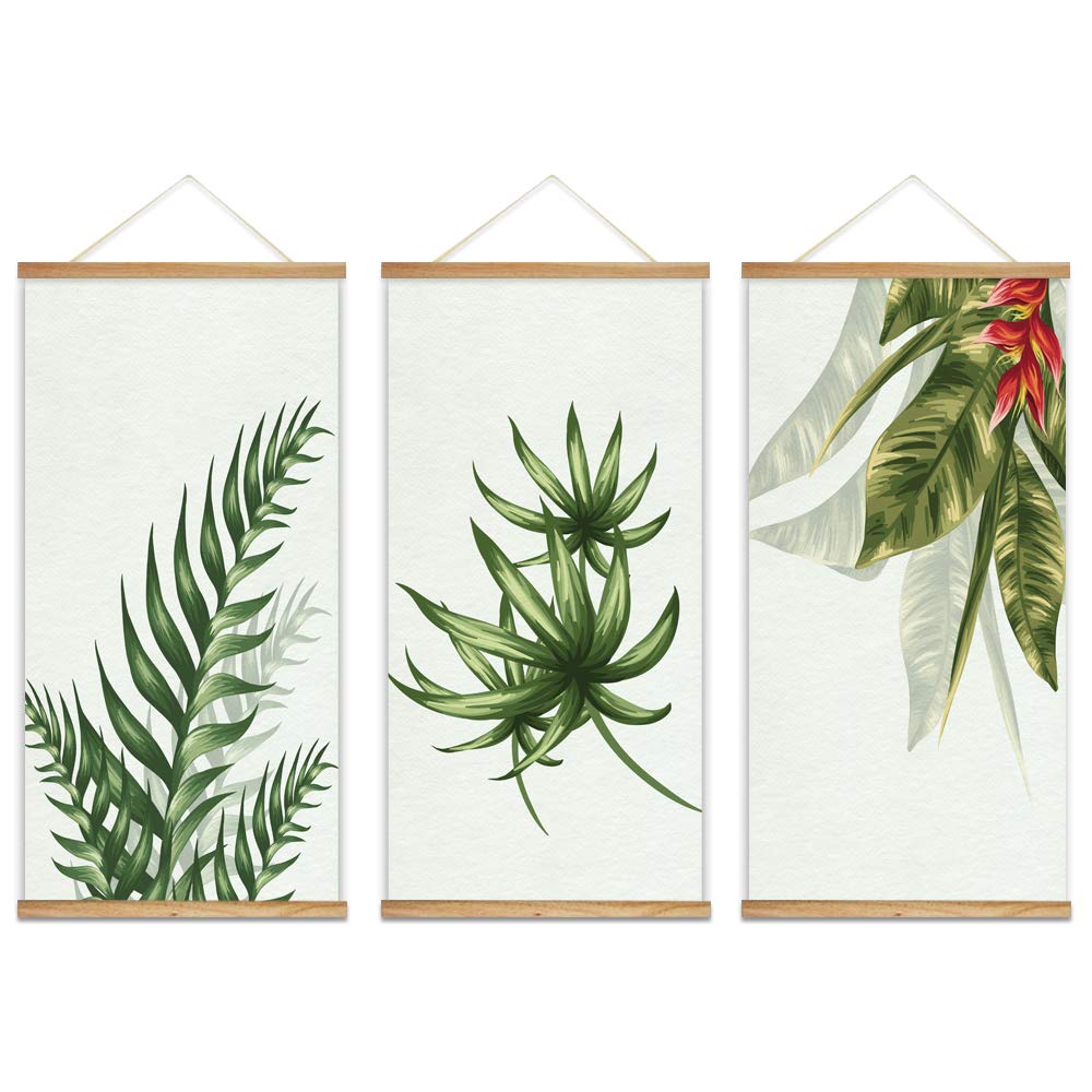Wall26 Framed Green Plants Wall Art - 3 Panel Canvas Print 18x36 Inches, Ready to Hang with Wood Frames - Perfect for Living Room, Bedroom & Office Decor