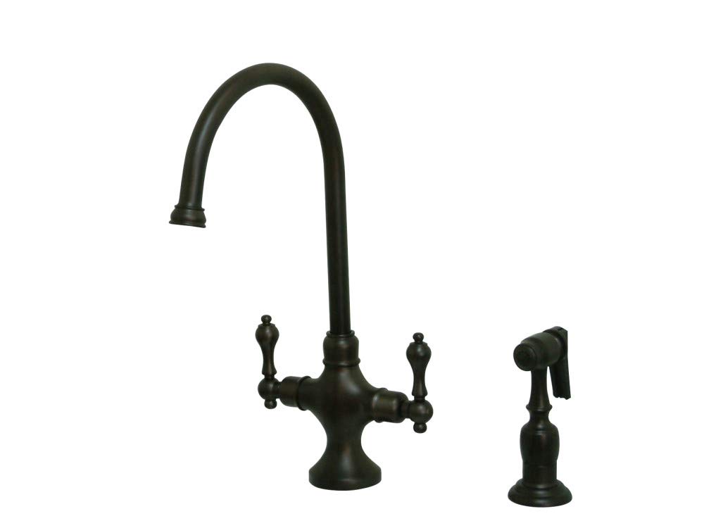 Vintage Classic Kitchen Faucet with Brass Sprayer - Kingston Brass KS1765ALBS 7-7/8-Inch Oil Rubbed Bronze | Perfect for Farmhouse, Rustic & Traditional Kitchen Decor