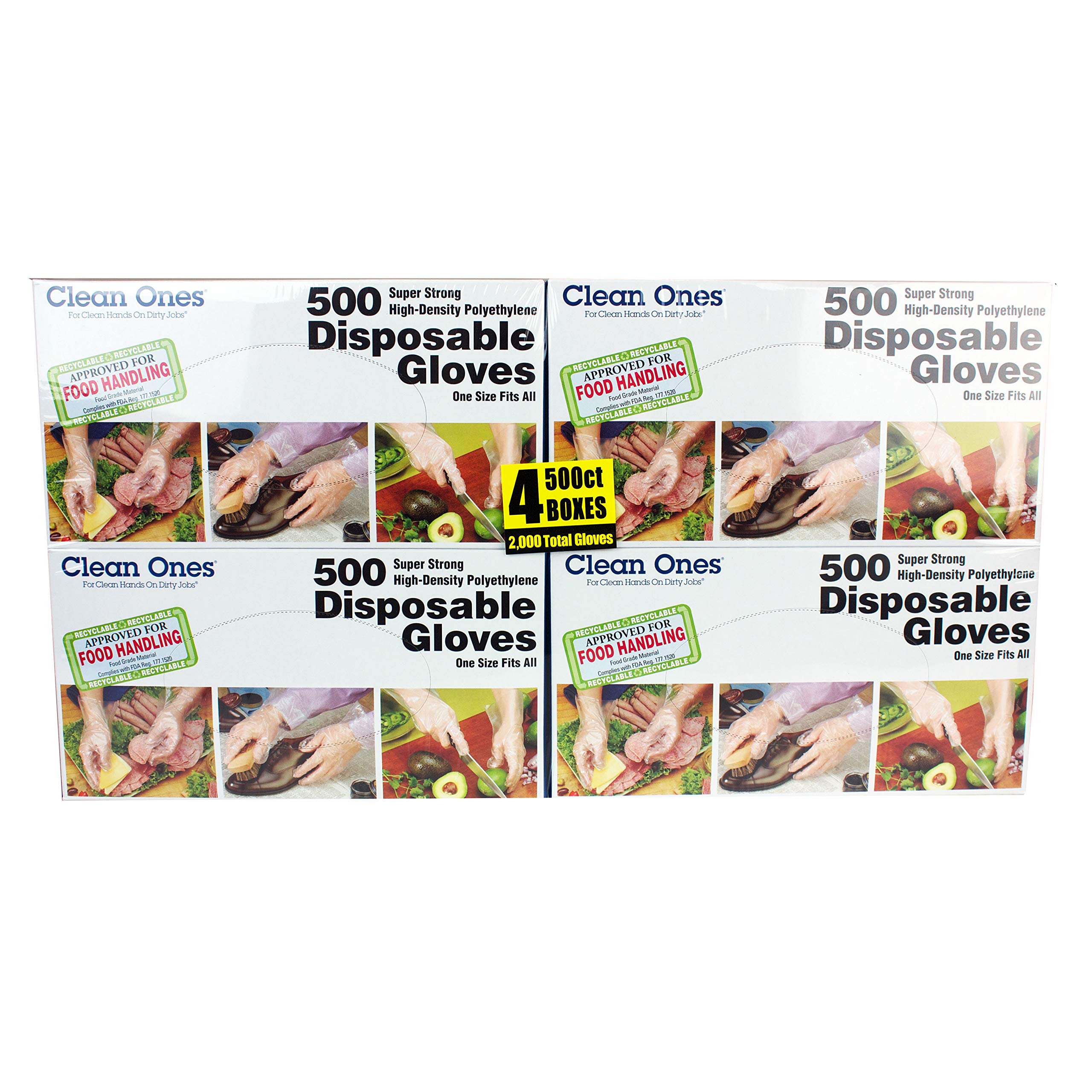 Clean Ones Disposable Food-Safe Poly Gloves - 2000 Count, One Size Fits All | Perfect for Food Handling, Cooking, Cleaning & Medical Use