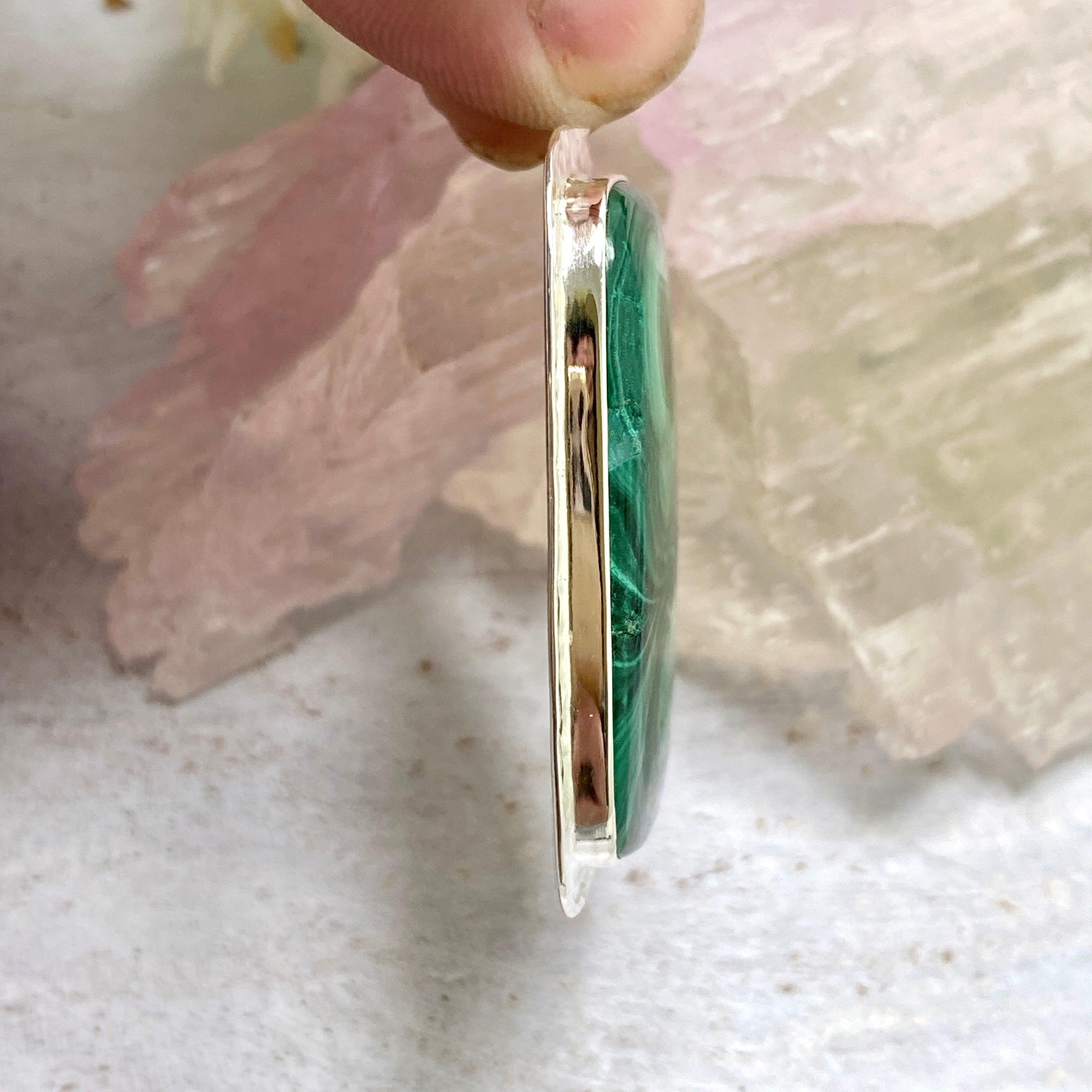 Natural Malachite Rectangular Pendant Necklace KPGJ3335 | Handcrafted Gemstone Jewelry for Women | Perfect for Everyday Wear & Special Occasions