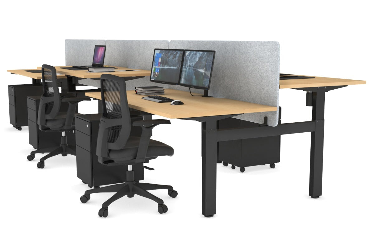 Just Right Height Adjustable 6-Person H Bench Workstation - Black Frame [1600L x 800W with Cable Management] - Perfect for Office, Coworking Spaces & Home Offices
