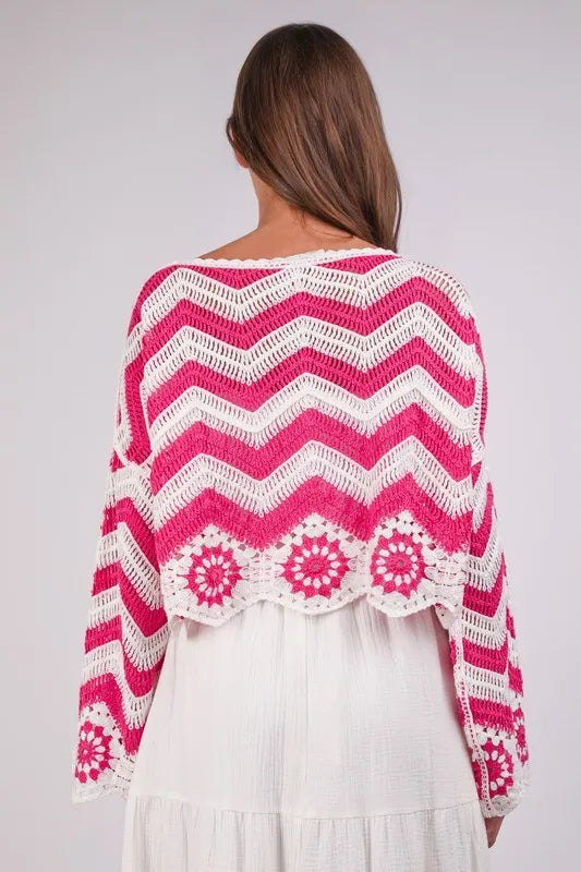 Floral Crochet Knit Top for Women - Boho Summer Blouse, Beach Cover Up, Music Festival Outfit