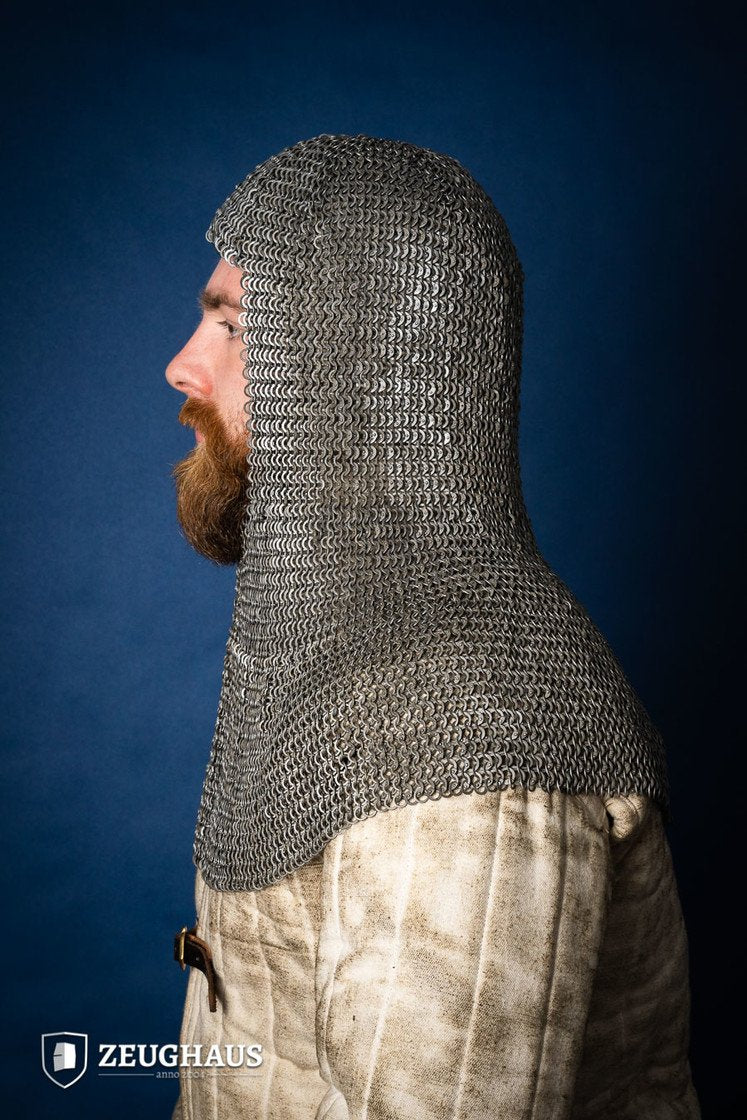 Chainmail Hood - 6mm Steel Flat Ring Riveted Medieval Armor for LARP, Cosplay & Renaissance Fairs - Oil Finished for Durability & Rust Protection