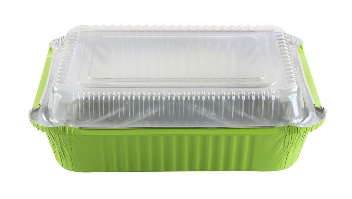 KitchenDance 3.75 lbs Colored Aluminum Pans with Plastic Lids - Heavy Duty Disposable Foil Pans for Cooking, Baking, Freezing & Food Storage - Perfect for Meal Prep, Parties, Catering & Leftovers (3227P)