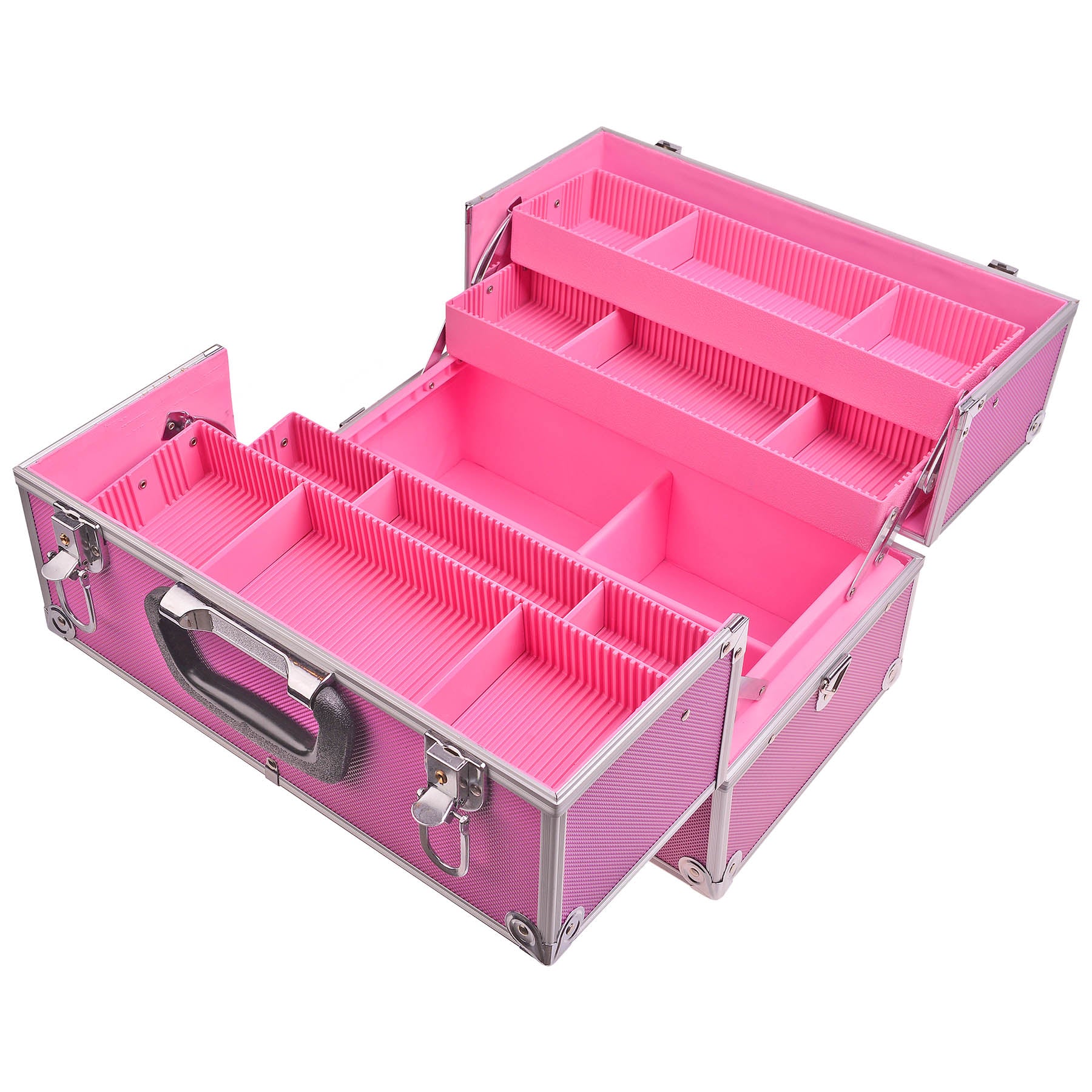 Professional Makeup Train Case with Shoulder Strap & Secure Locks - Portable Cosmetic Organizer for Travel, Salon, and Makeup Artists