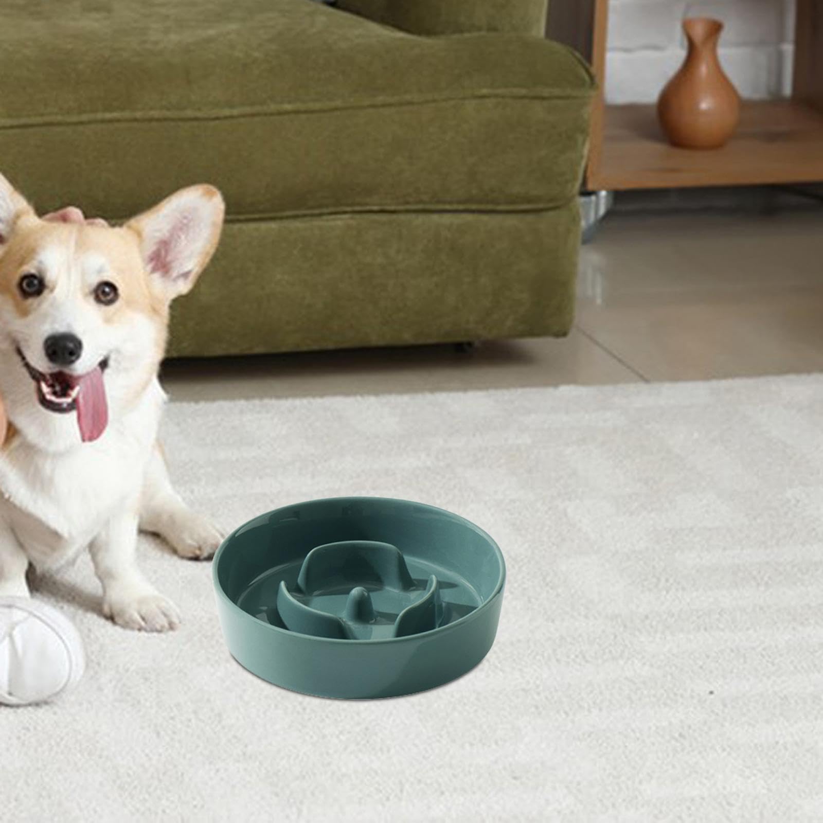 Enakshi Slow Feeder Dog Bowl - 15.5cm Deep Green Puzzle Food Plate for Small Medium Dogs & Cats - Anti-Gulping Bloat Prevention Mealtime Solution for Fast Eaters