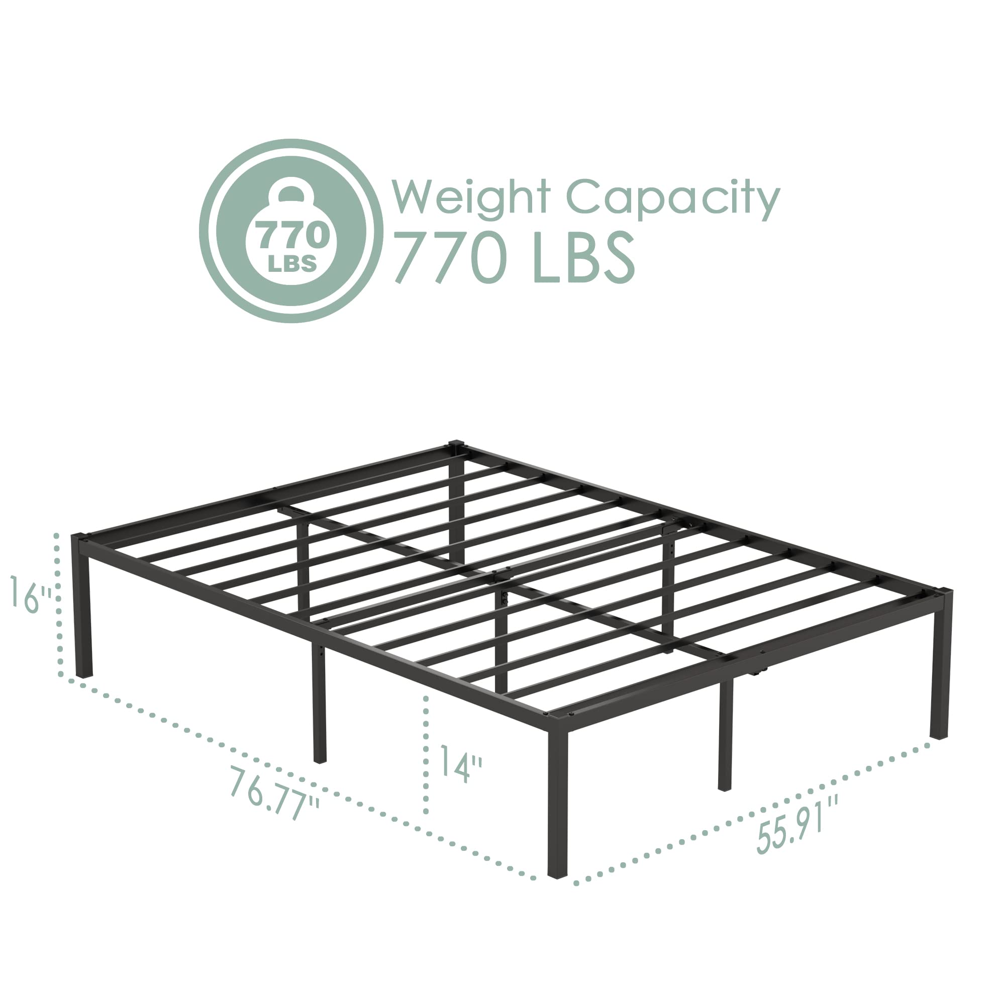Weehom Full Size Bed Frame 16 Inch - Sturdy Metal Platform Bed with Heavy Duty Steel Slat Support, No Box Spring Needed | Underbed Storage Space | Easy Assembly in Black | Perfect for Small Bedrooms, Guest Rooms & Dormitories