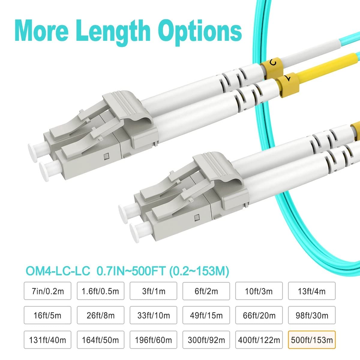 500ft (150m) OM4 LC to LC Fiber Patch Cable - Multimode Duplex 50/125μm - 40G/100G Compatible - LSZH Jacket - Length Options 7in to 500ft - Ideal for Data Centers, Server Rooms & High-Speed Network Connections