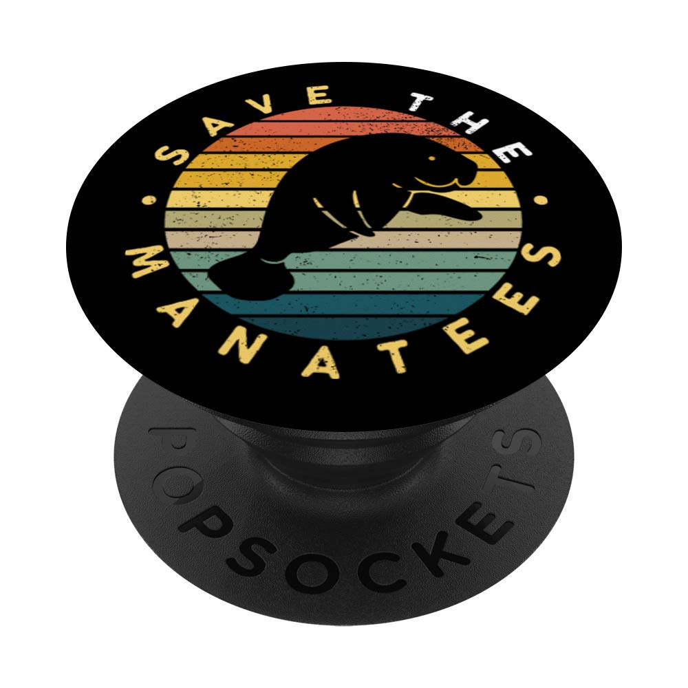 Manatee Save Chubby Mermaid Floaty Potatoes Vintage Retro PopSockets PopGrip - Swappable Phone Grip for iPhone, Samsung & Tablets | Cute Pool Float Accessory for Summer Beach Days