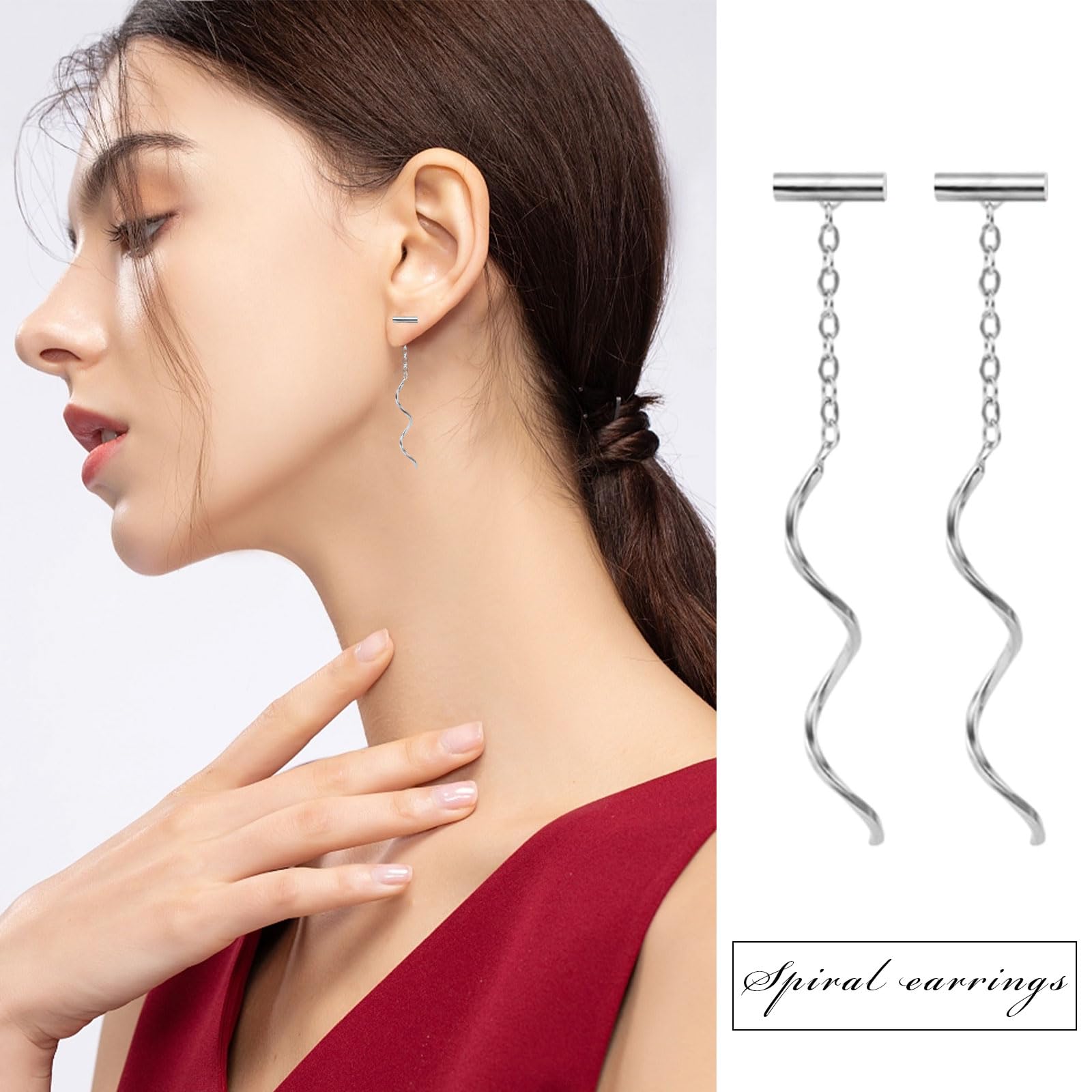 925 Sterling Silver Spiral Threader Earrings - Handmade Long Pull-Through Dangle Earrings for Women & Teens | Trendy Boho Jewelry Gift for Parties, Date Night & Everyday Wear
