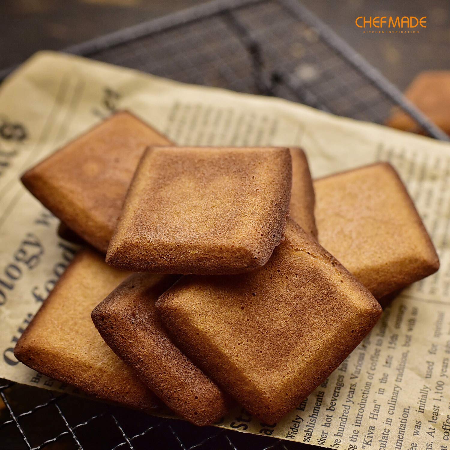 CHEFMADE 12-Cavity Non-Stick Square Financier Cake Pan - Premium Biscuit & Cookie Bakeware for Oven Baking (Champagne Gold) - Perfect for French Pastries, Tea Cakes & Holiday Desserts