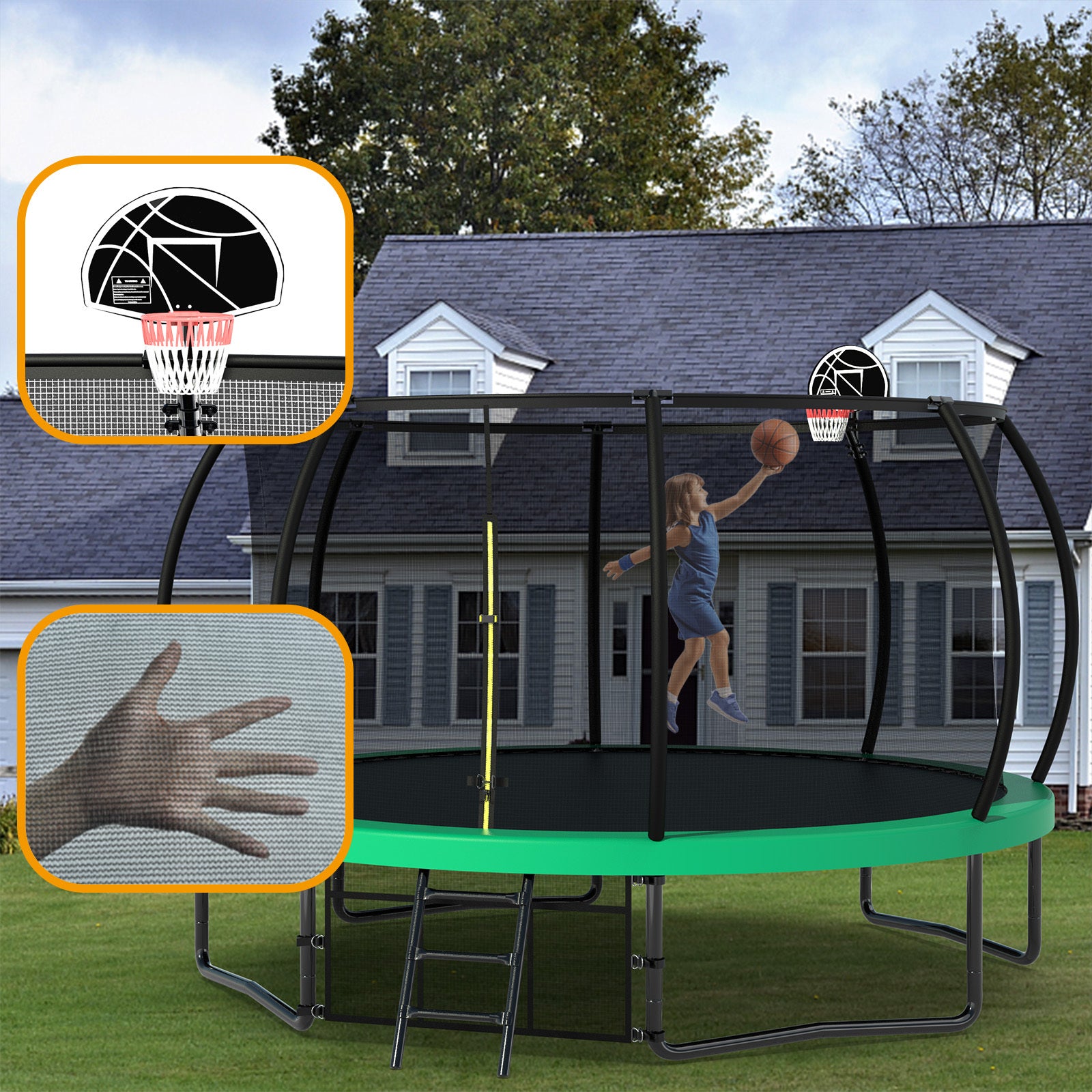 14FT Trampoline with Safety Enclosure - Heavy-Duty Outdoor Trampoline for Kids with Ladder & Anti-Rust Coating | ASTM Approved | Perfect for Backyard Fun, Exercise & Family Bonding
