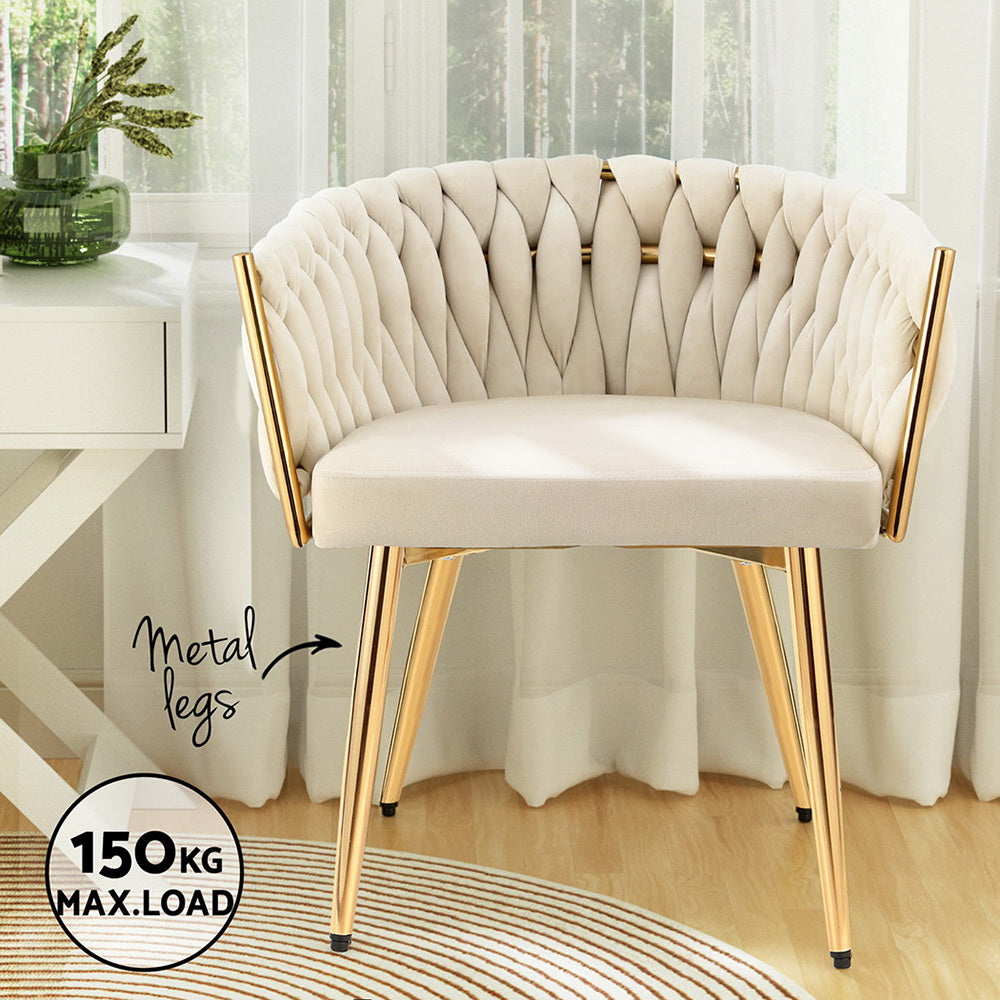 Artiss Velvet Dining Chair - Beige Upholstered Armchair for Kitchen, Dining Room, and Home Decor