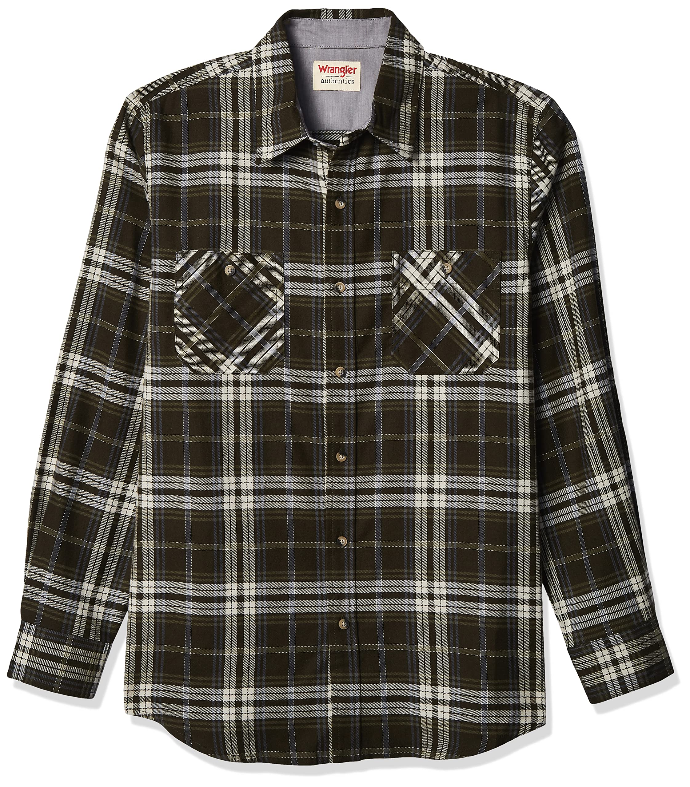 Wrangler Authentics Men's Long Sleeve Flannel Shirt - Soft Plaid Button Up for Casual & Outdoor Wear | Perfect for Fall, Winter & Layering