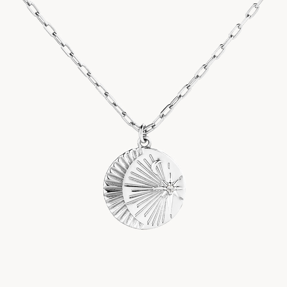 Silver Sun and Moon Pendant Necklace for Women - Elegant Celestial Jewelry for Everyday Wear, Gifts & Spiritual Occasions