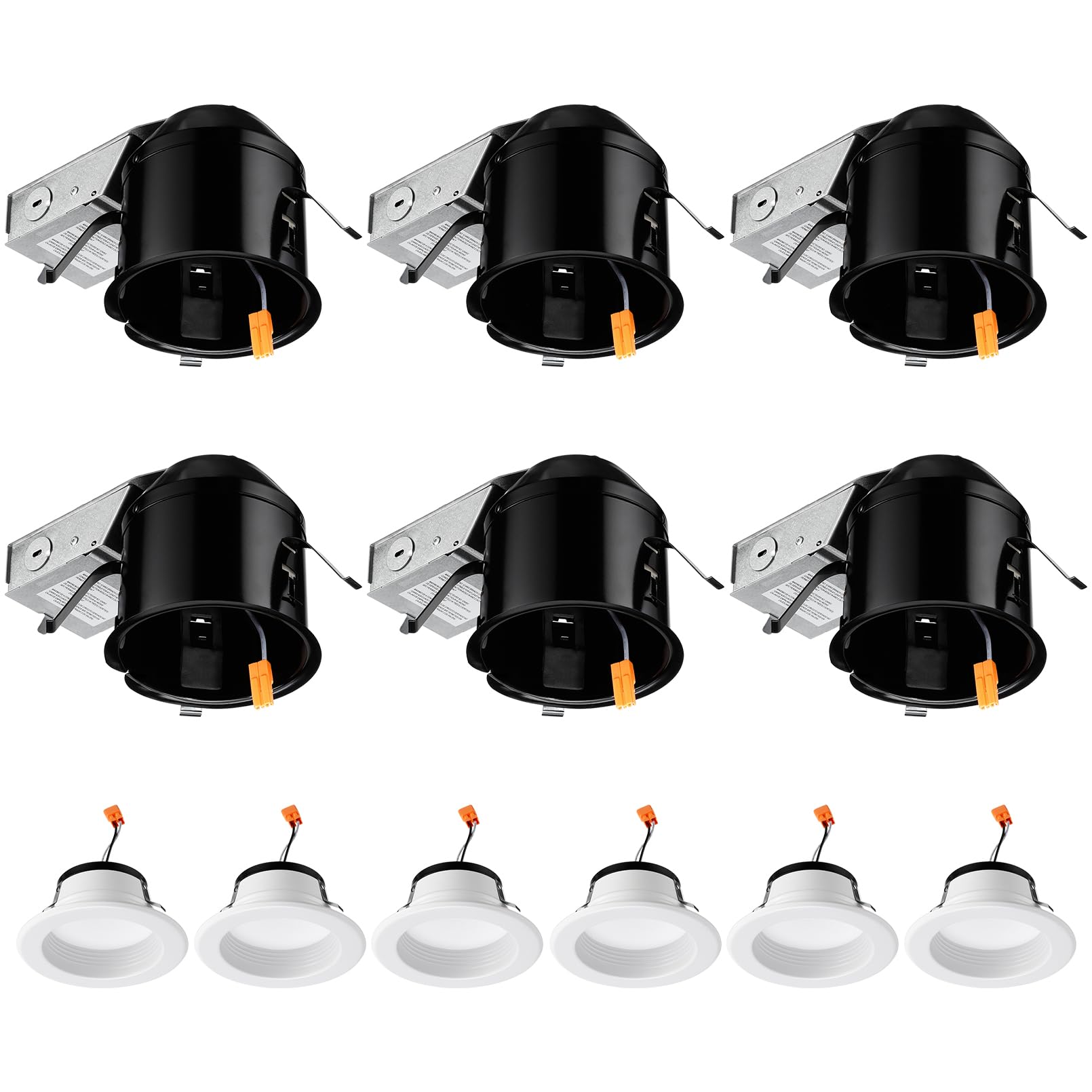 TORCHSTAR 4 Inch Recessed Lighting Housing - 6 Pack, 10W LED Downlight Included, Air Tight Can Lights for Ceiling, 3000K Warm White, 120V, ETL & Energy Star Certified, Damp Location Rated - Perfect for Kitchen, Bathroom, and Living Room Lighting
