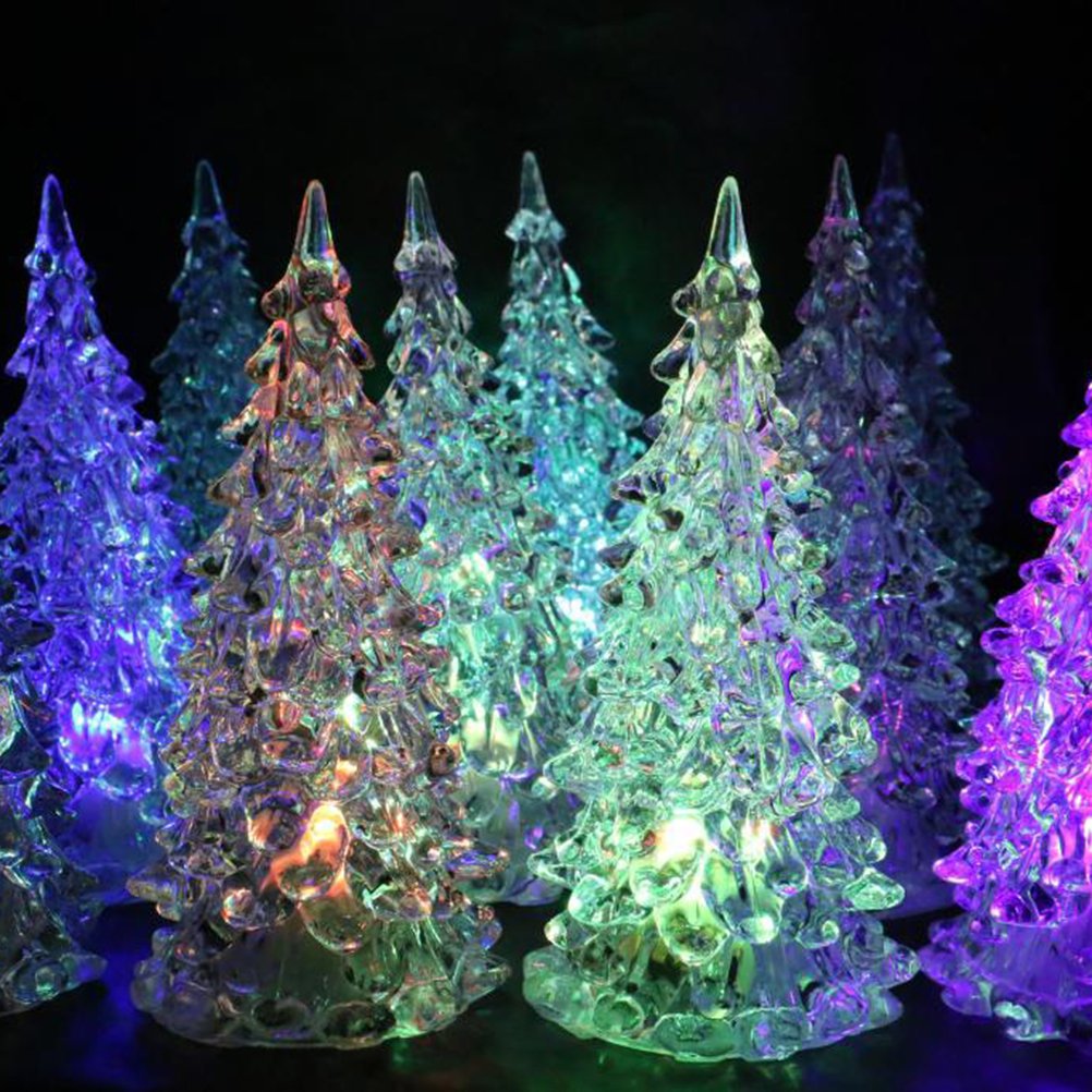 BESPORTBLE Acrylic LED Christmas Tree Night Light - Battery Operated Crystal Christmas Tree Lamp for Kids, Bedroom, Nursery, Holiday Decor - Perfect for Christmas Gifts, Home Decor, and Festive Ambiance