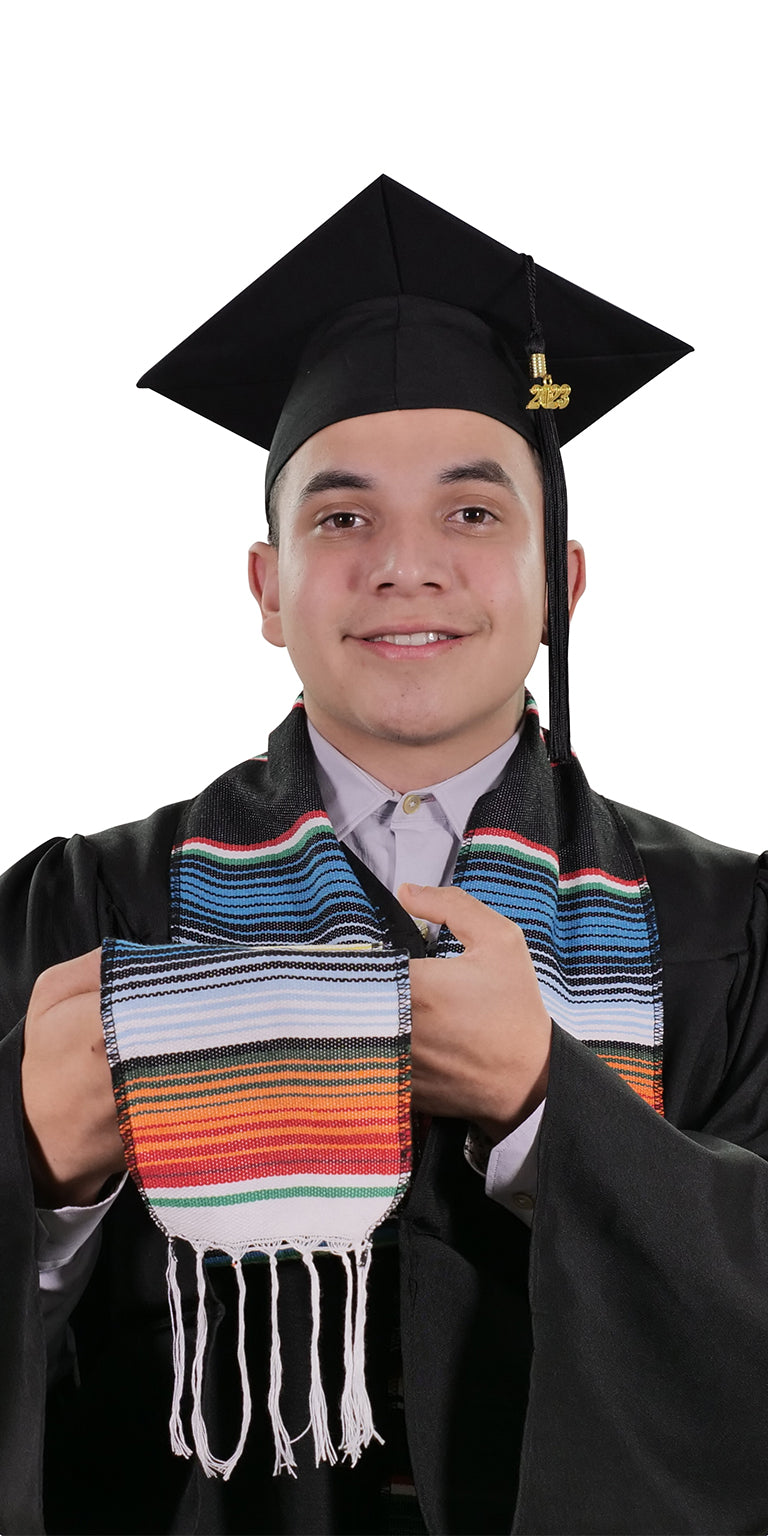 Authentic Black Mexican Serape Graduation Stole - Traditional Hispanic Sash for Graduation Ceremony, Cultural Events & Fiesta Celebrations