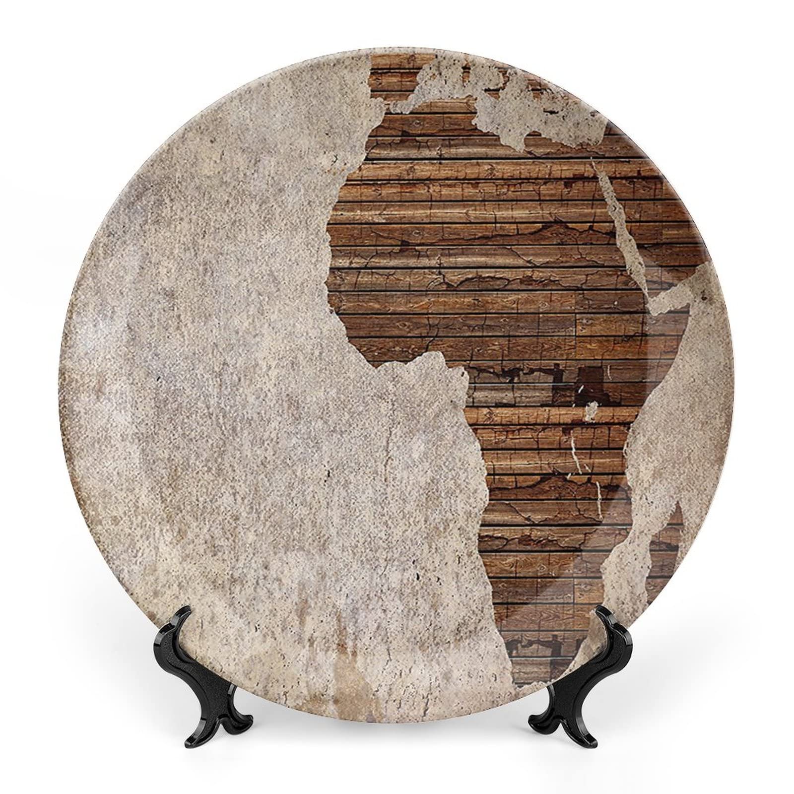 African Decor Ceramic Plates - 8 Inch Geography Themed Vintage Wooden Plank Design in Tan Umber & Brown - Perfect for Dining, Parties, Weddings & Home Decor