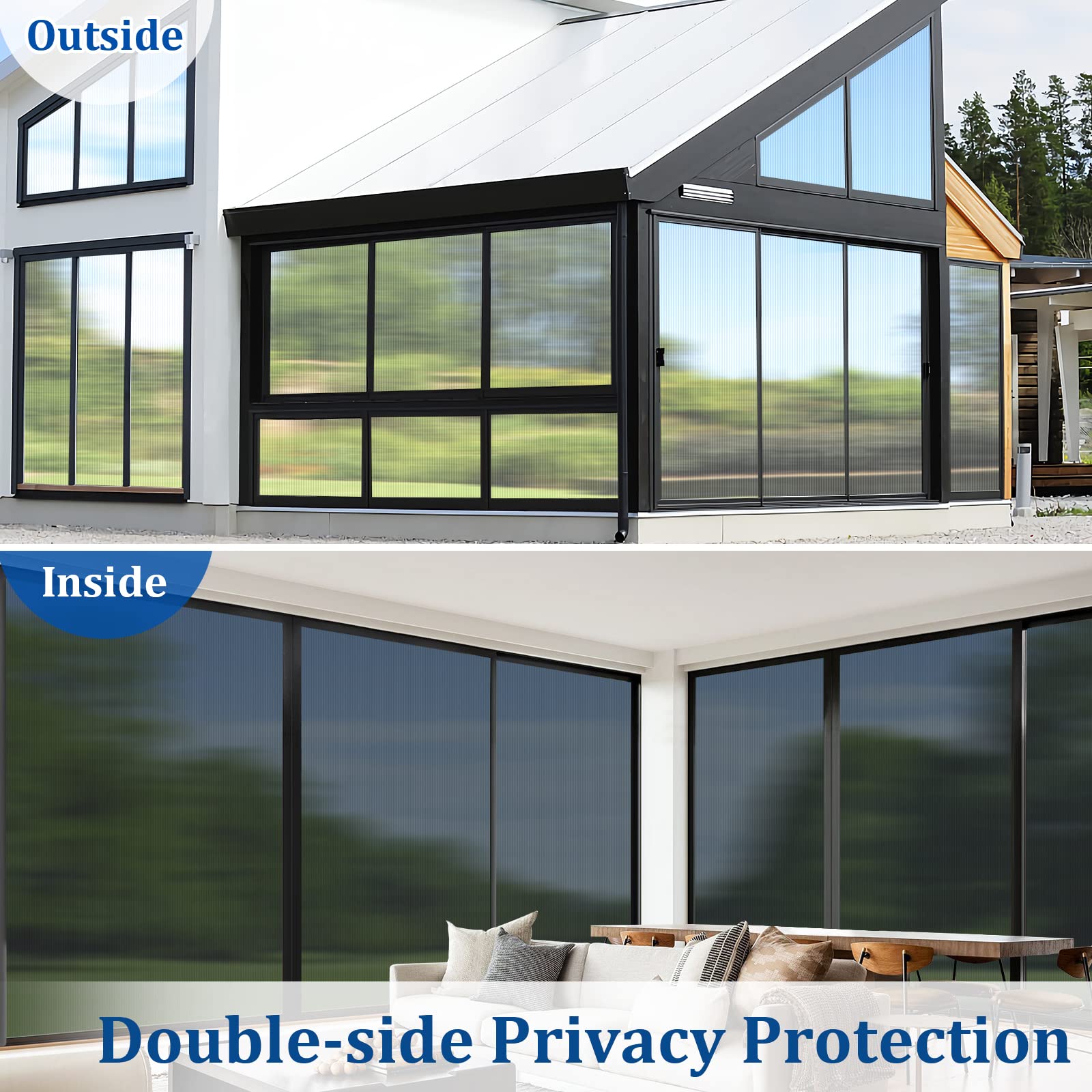 Sun Blocking Window Privacy Film - Day & Night Anti UV Heat Control Window Tint for Home - Mirror Reflective Static Cling Non-Adhesive Window Sticker (41.3
