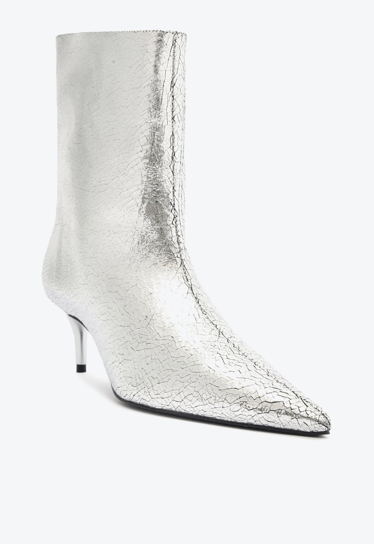 Frances Crackled Leather Bootie - Mid Heel Height 2.4