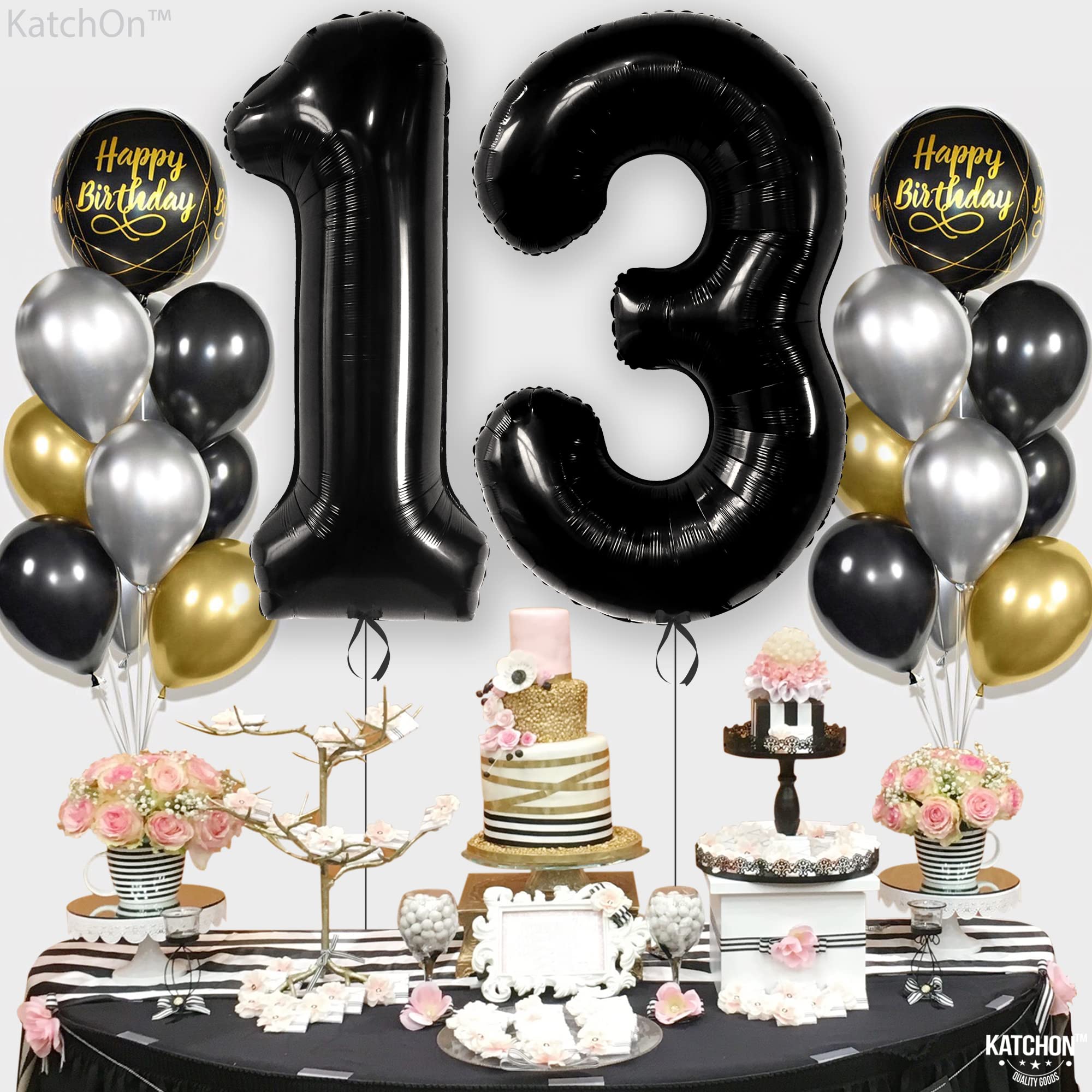 KatchOn 40 Inch Black 13 Balloon Numbers - Large Birthday Decorations for 13th Birthday Party | Teen Boy & Girl Celebration | Perfect for Sweet 16, Quinceañera & Milestone Events