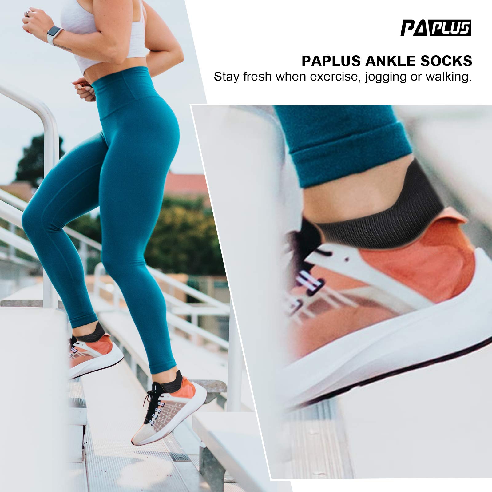 PAPLUS Women's Compression Running Socks (6 Pairs) - Low Cut Ankle Athletic Socks with Arch Support for Jogging, Workout & Fitness Activities