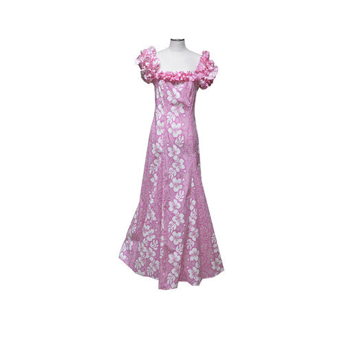 Elegant Royal Leis Off-Shoulder Ruffle Long Muumuu Wedding Dress for Bride & Bridesmaids - Perfect for Beach Weddings, Vow Renewals & Tropical Celebrations