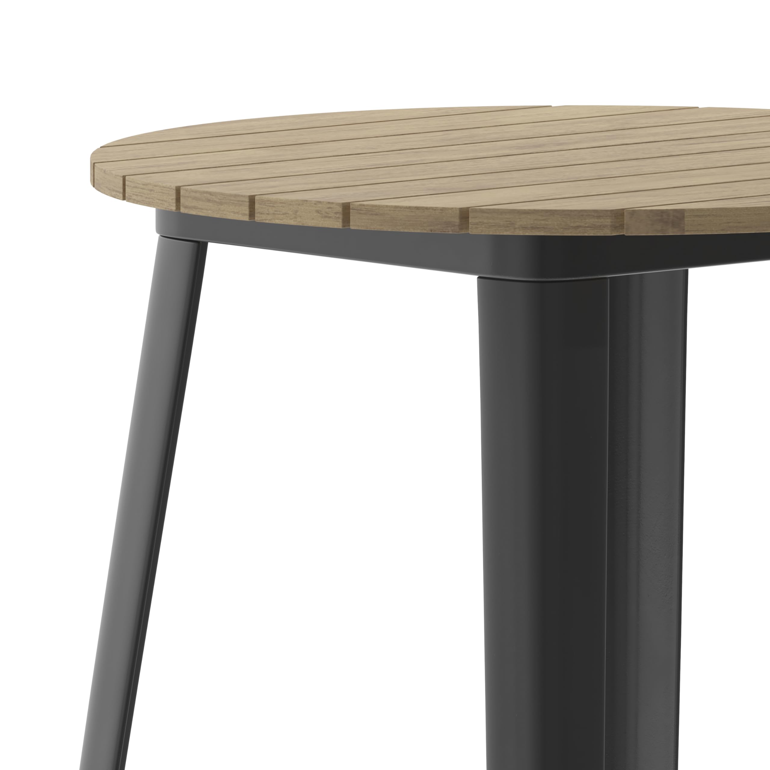 EMMA + OLIVER Drew 30-inch Round Bar Height Dining Table - Black Poly Resin Tabletop with Steel Base - All-Weather Indoor/Outdoor Use - Perfect for Patio, Deck, Garden or Kitchen Breakfast Nook