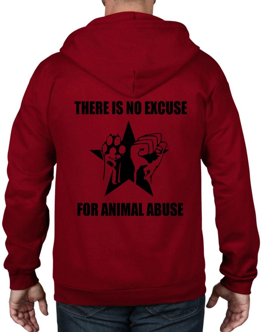 Men's Tribal T-Shirts - No Excuse For Animal Abuse Liberation Full Zip Hoodie - Casual Wear & Animal Rights Activism