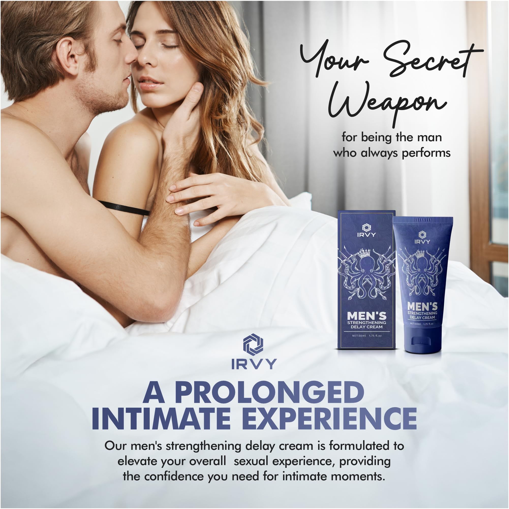 Irvy Male Premature Delay Cream - Long Lasting Performance Enhancer for Men (1.75 Fl Oz) | Intimate Moments & Enhanced Pleasure for Couples