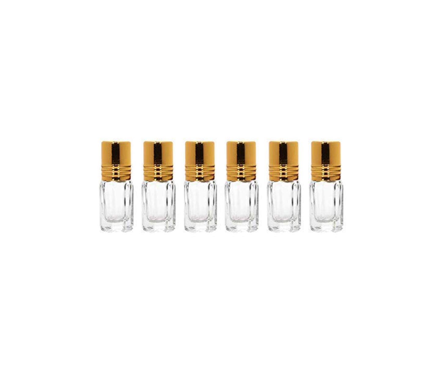 PHARCOS 3ml Mini Glass Roll On Bottles with Golden Cap - Refillable Perfume, Essential Oil, Lip Balm & Medicine Containers - Set of 6 for DIY Beauty, Travel & Aromatherapy