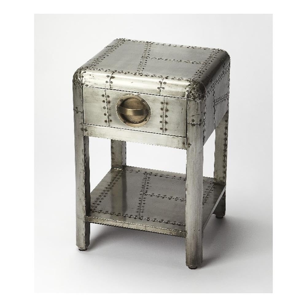 BOWERY HILL Modern Midway Aviator Metal Side Table - Silver Finish End Table for Living Room, Bedroom & Office Decor