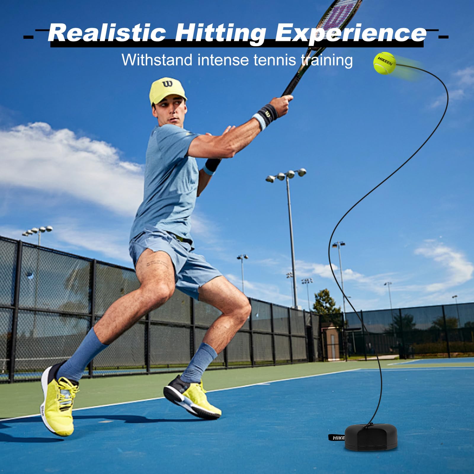 Premium Metal Base Tennis Rebound Trainer - Portable Solo Practice Set with 3 Elastic Balls | Tennis Training Equipment for Adults, Kids & Beginners | Perfect for Backyard Drills, Solo Practice & Skill Development