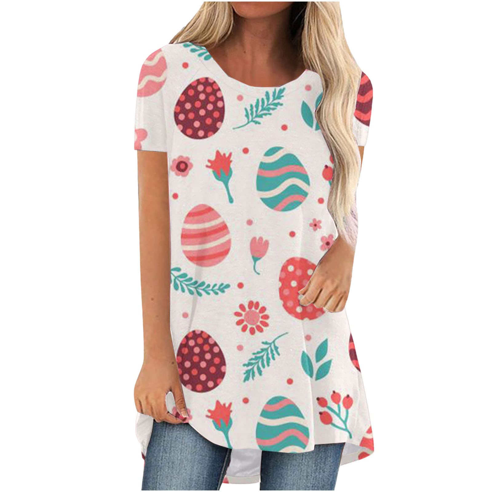 Funny Bunny Easter Shirts for Women - Cute Easter Egg & Basket Print Casual Loose Tunic Tops - Perfect for Easter Parties, Family Gatherings & Spring Outfits