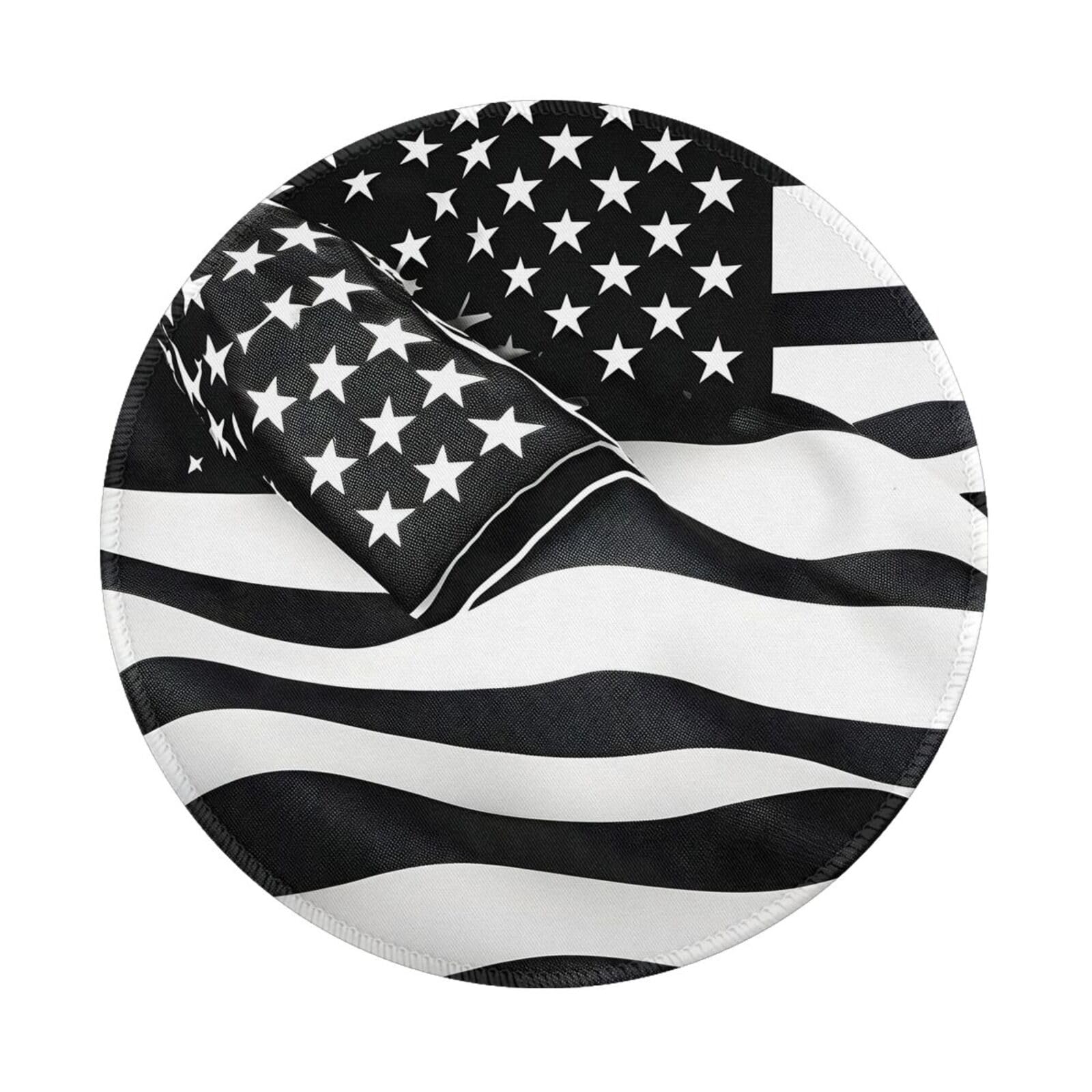 Black and White American Flag Round Mouse Pad - 8 Inch Non-Slip Gaming Mousepad for PC & Laptop - Durable Desk Accessory for Office, Home & Gaming Setup
